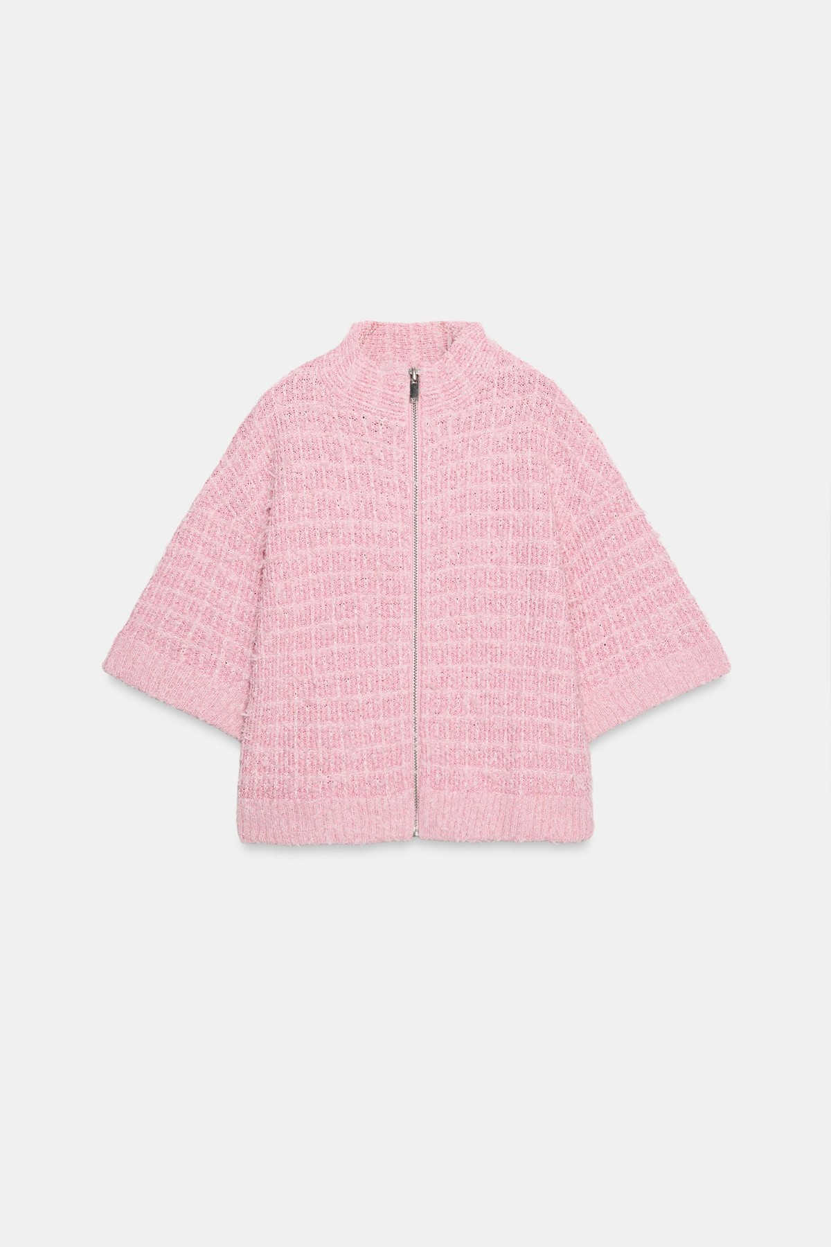 자라 텍스처 하이넥 반팔 집업 가디건 4192/110/645 MID-PINK