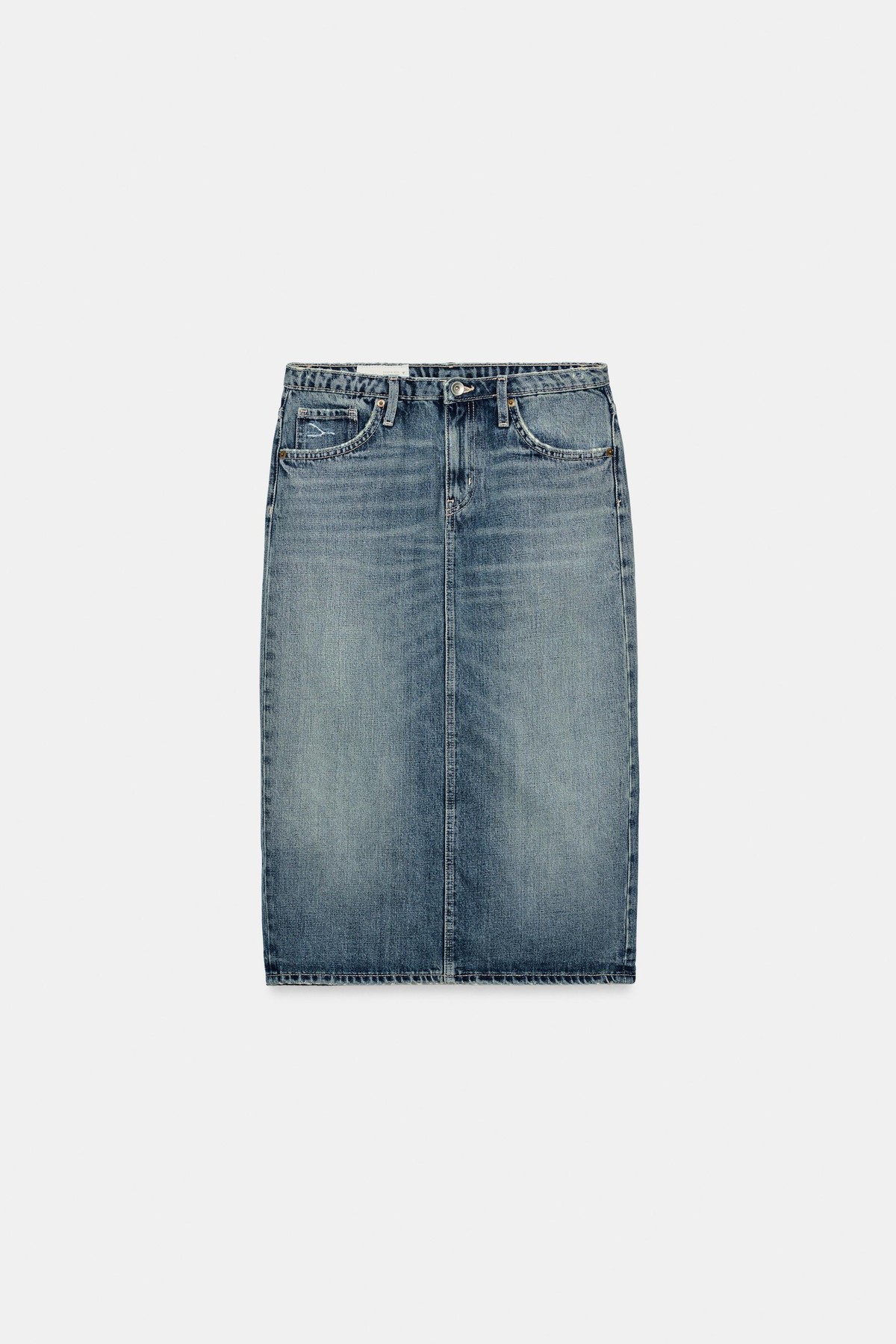 자라 5포켓 워시드 데님 미디 스커트 8727/291/400 BLUE