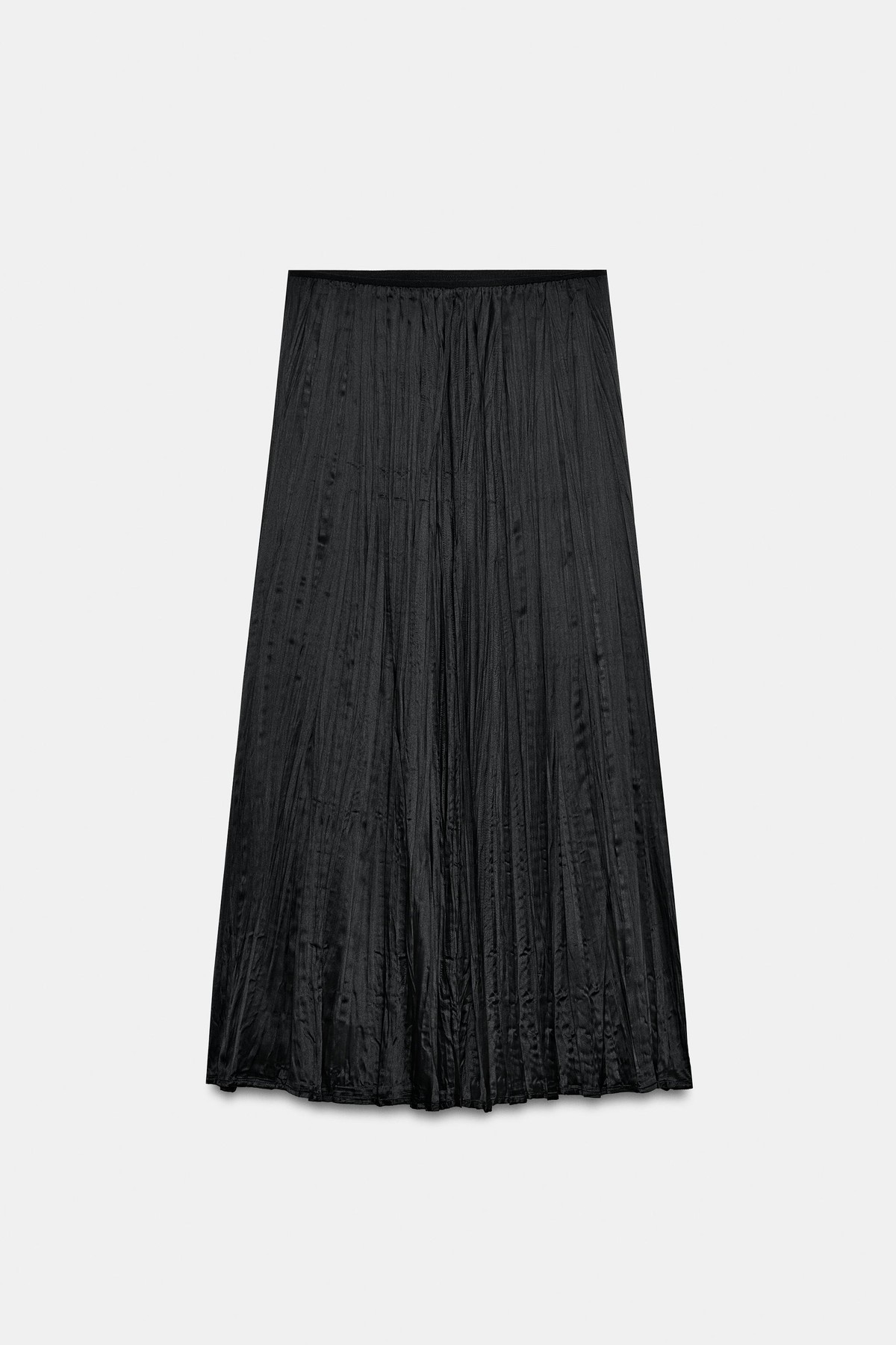자라 새틴 플리츠 미디 스커트 4387/246/800 BLACK