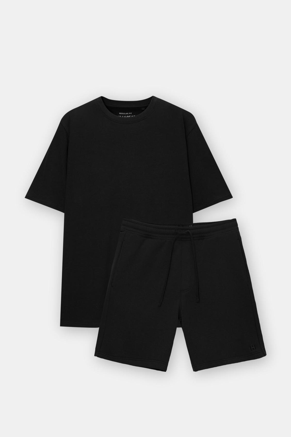 풀앤베어 면 반팔 티셔츠와 조거 반바지 세트 3241/999 BLACK