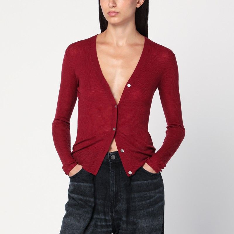 6397 Bordeaux semi-sheer knit 가디건 여성 레드 25FW NSW683WOWINE