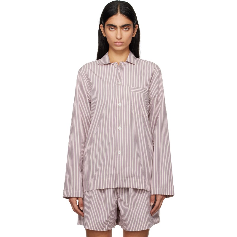 테클라 퍼플 &amp; 화이트 포플린 파자마 셔츠 SWT-SKST Skipper Stripes