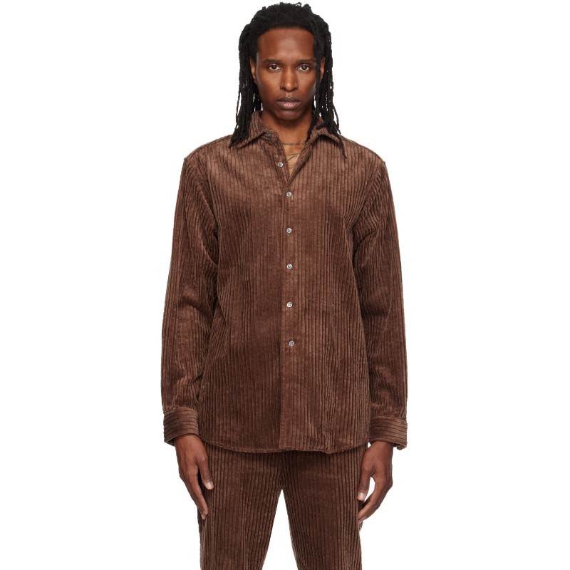 소시오츠키 브라운 헤비 웨일 드레스 셔츠 S26AW00SH-C BROWN