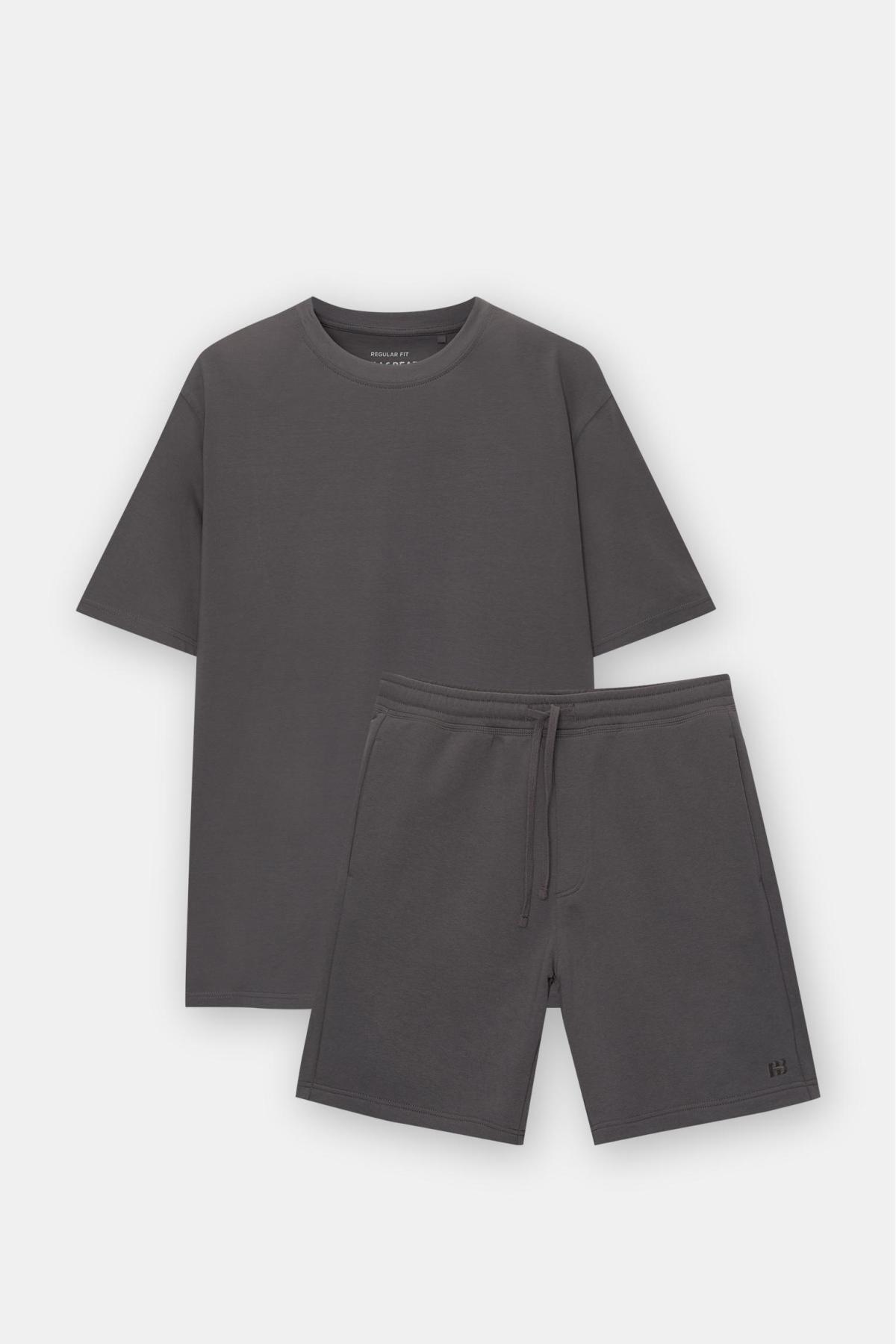 풀앤베어 면 반팔 티셔츠와 조거 반바지 세트 3241/999 ANTHRACITE GREY