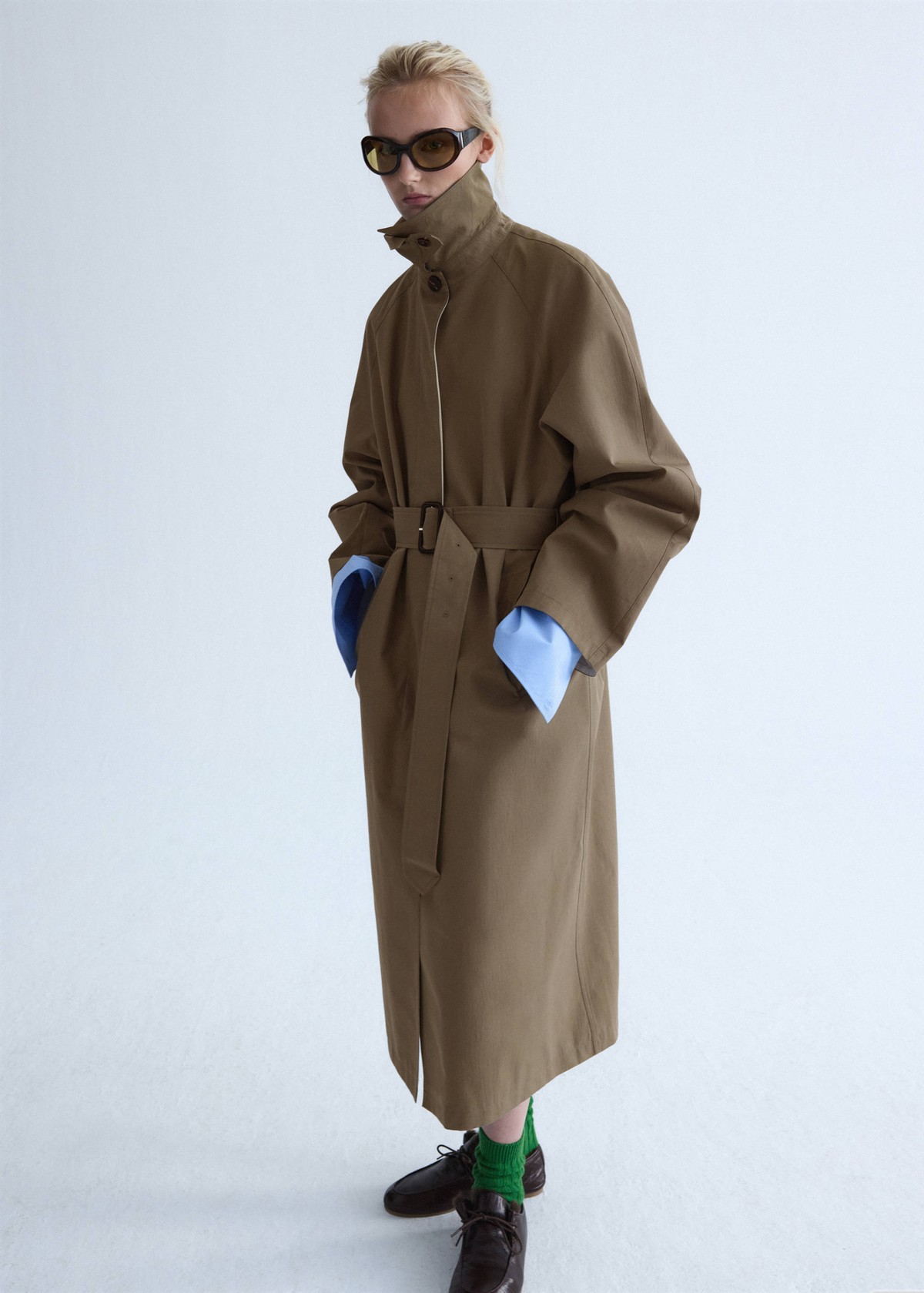 망고 오버사이즈 벨트 롱 트렌치 코트 37036363_37 KHAKI