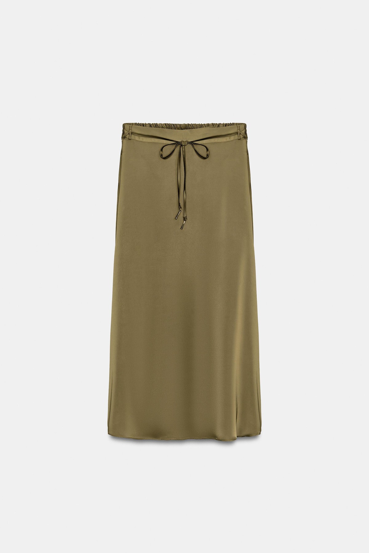 자라 새틴 벨트 미디 스커트 8047/625/528 DARK OLIVE