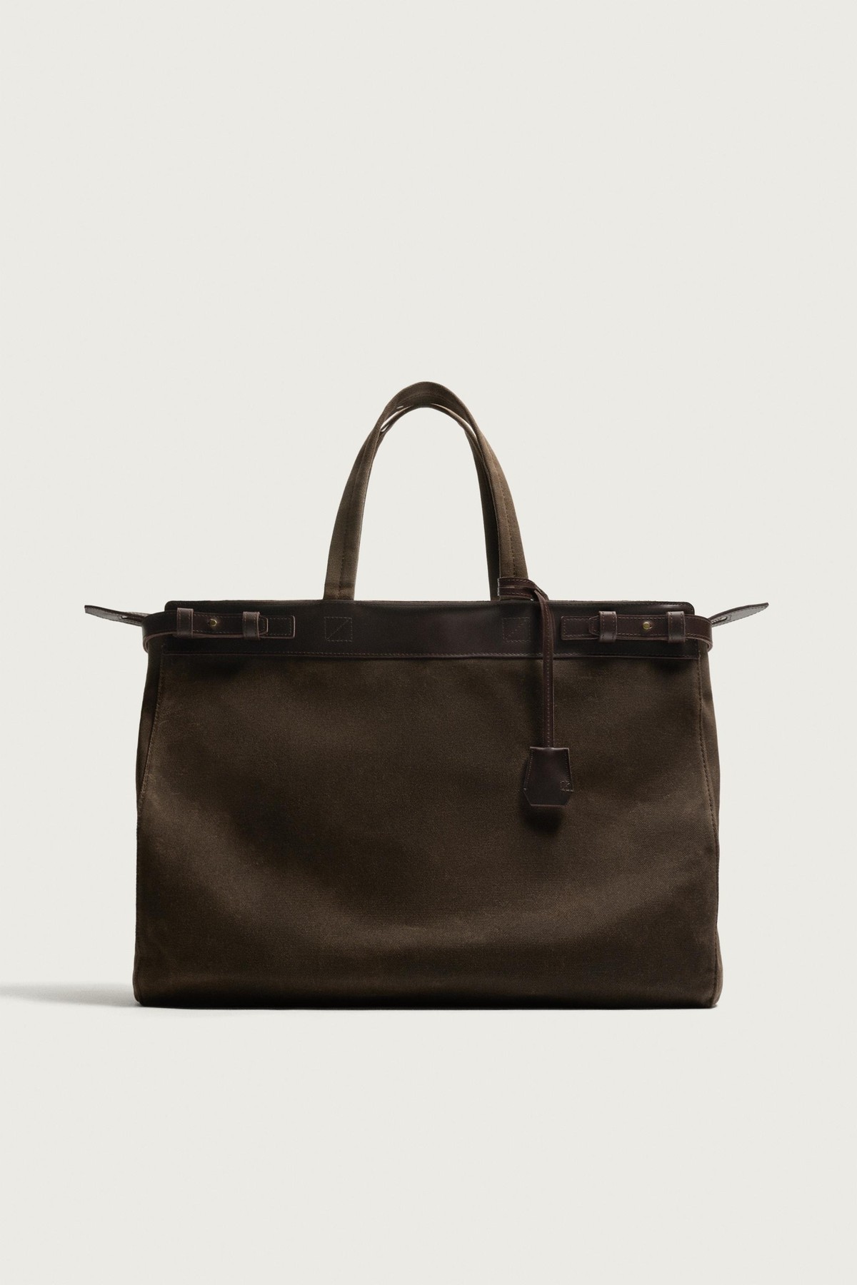 자라 코튼 레더 디테일 집업 토트백 3383/820/700 BROWN