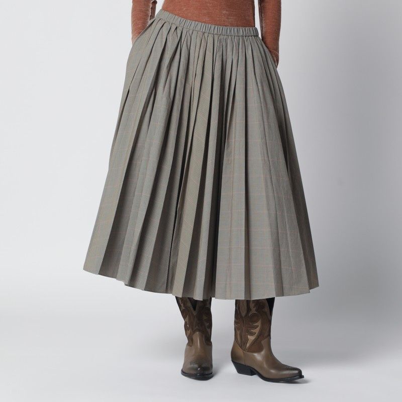 6397 Checked pleated midi 미디 스커트 여성 브라운 26SS NS136COPLAID