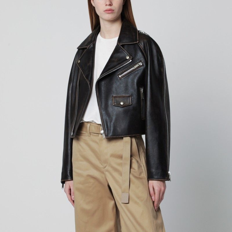 할프외 Oversized dark biker 자켓 여성 브라운 26SS HS261WL003LT042B17