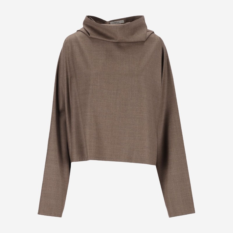 두산 태즈메이니아 울 배트윙 퍼널넥 블라우스 68SV15 DARK TAUPE