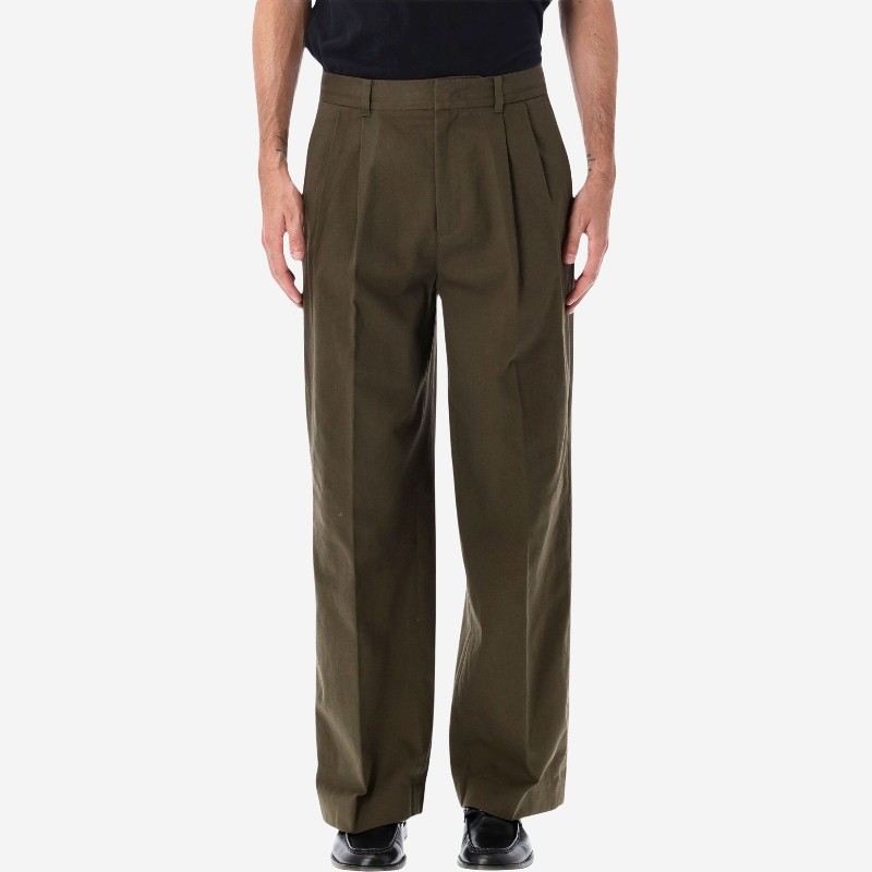 던스트 더블 플리츠 코튼 스트레이트 팬츠 UDPA6C303K2 KHAKI