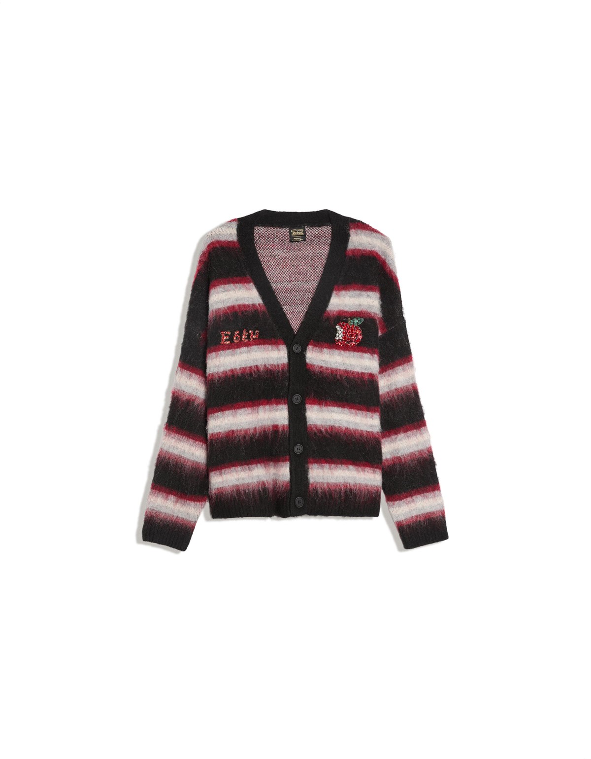 버쉬카 스트라이프 자수 브이넥 가디건 3415/376 BLACK