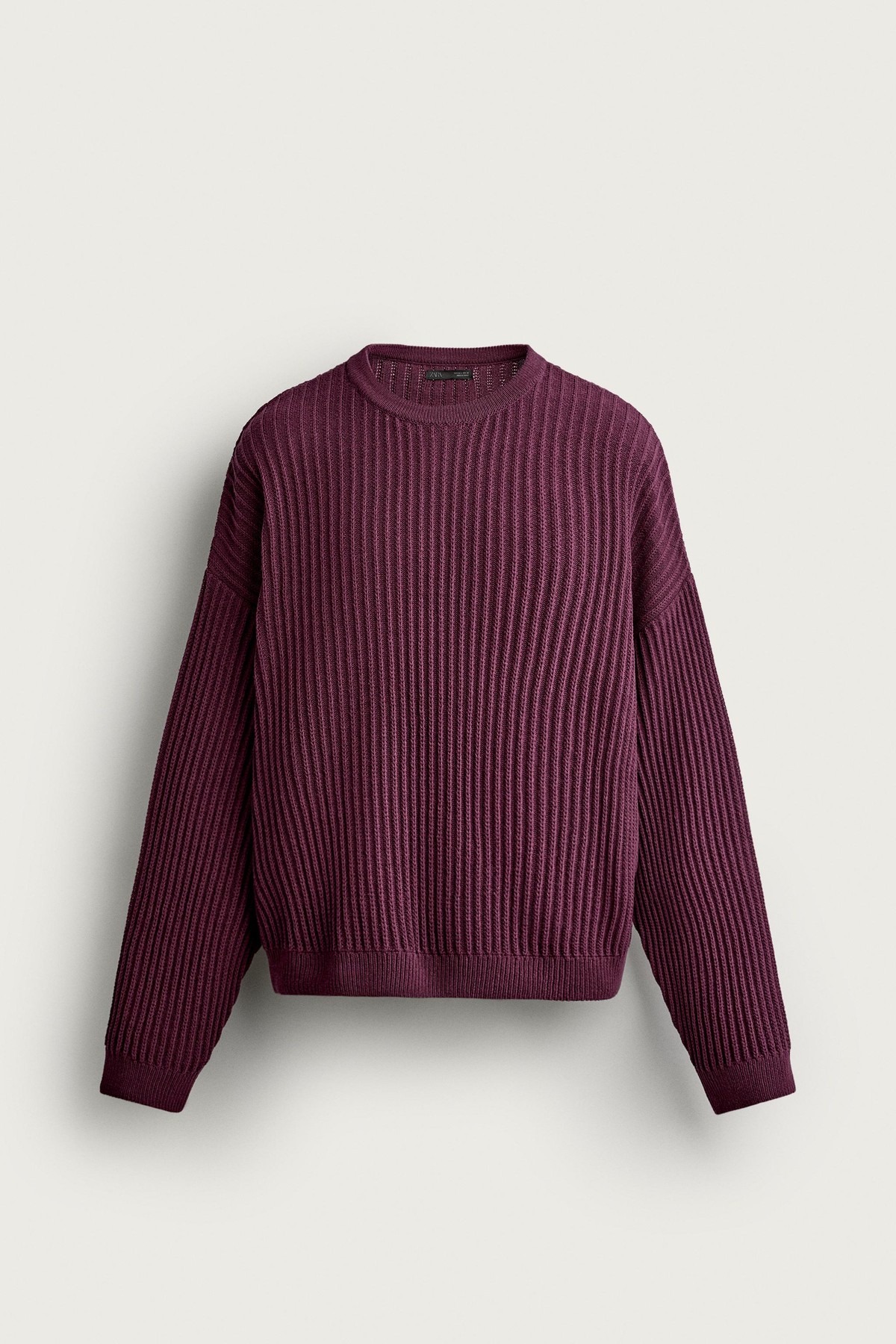 자라 박시핏 텍스처 라운드넥 니트 스웨터 3597/304/681 BURGUNDY