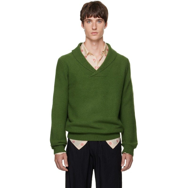 소시오츠키 그린 숄 칼라 니트 스웨터 S26AW26KNT GREEN