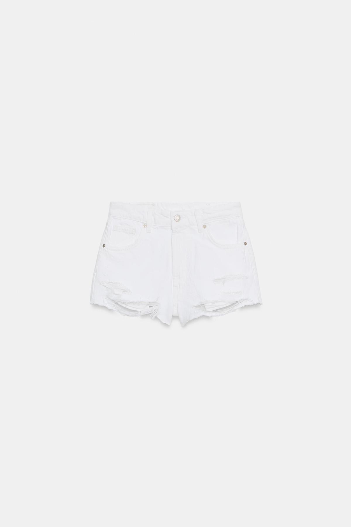 자라 하이라이즈 디스트로이드 데님 반바지 4365/001/250 WHITE