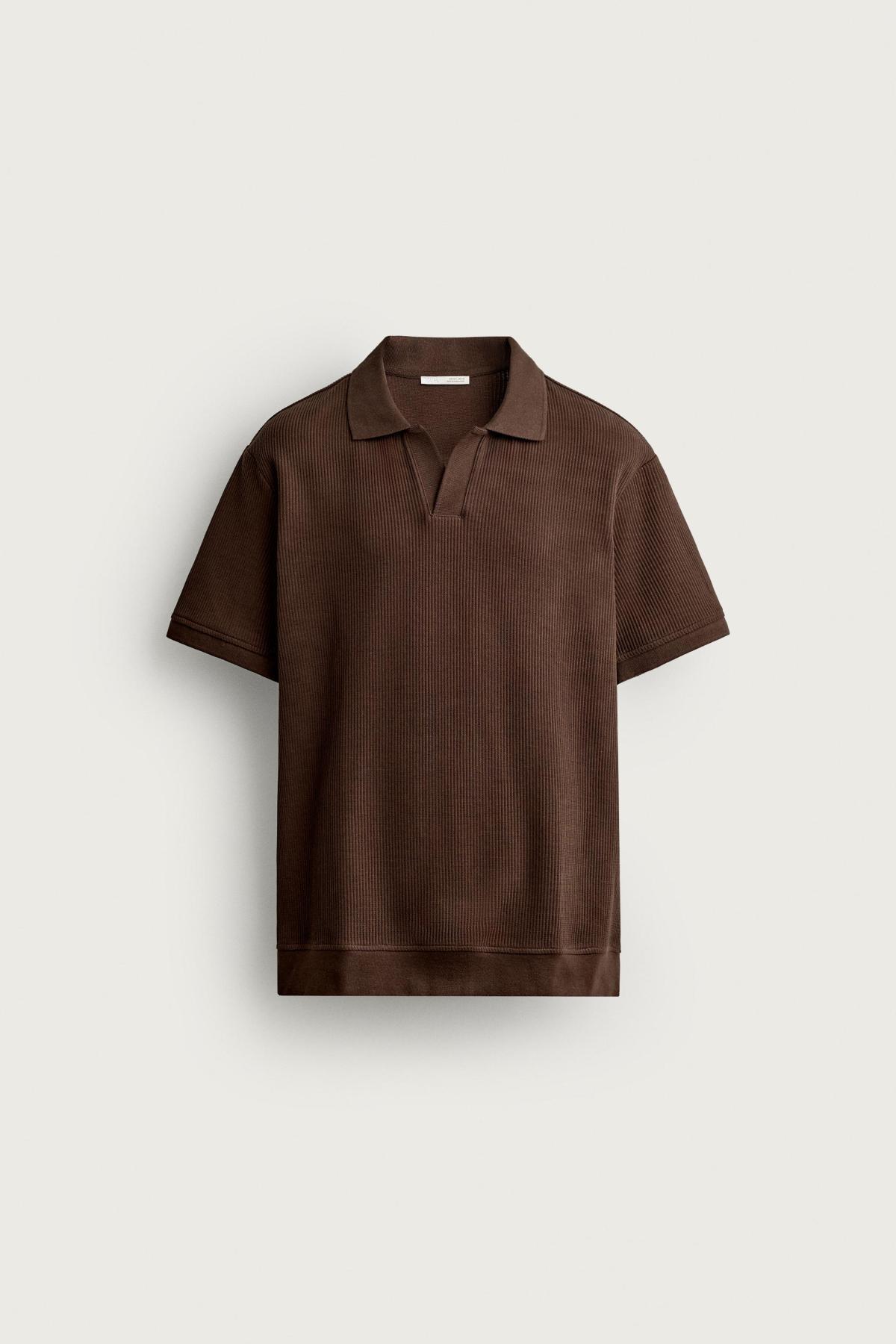 자라 레귤러핏 텍스처 반팔 폴로셔츠 0526/410/700 BROWN