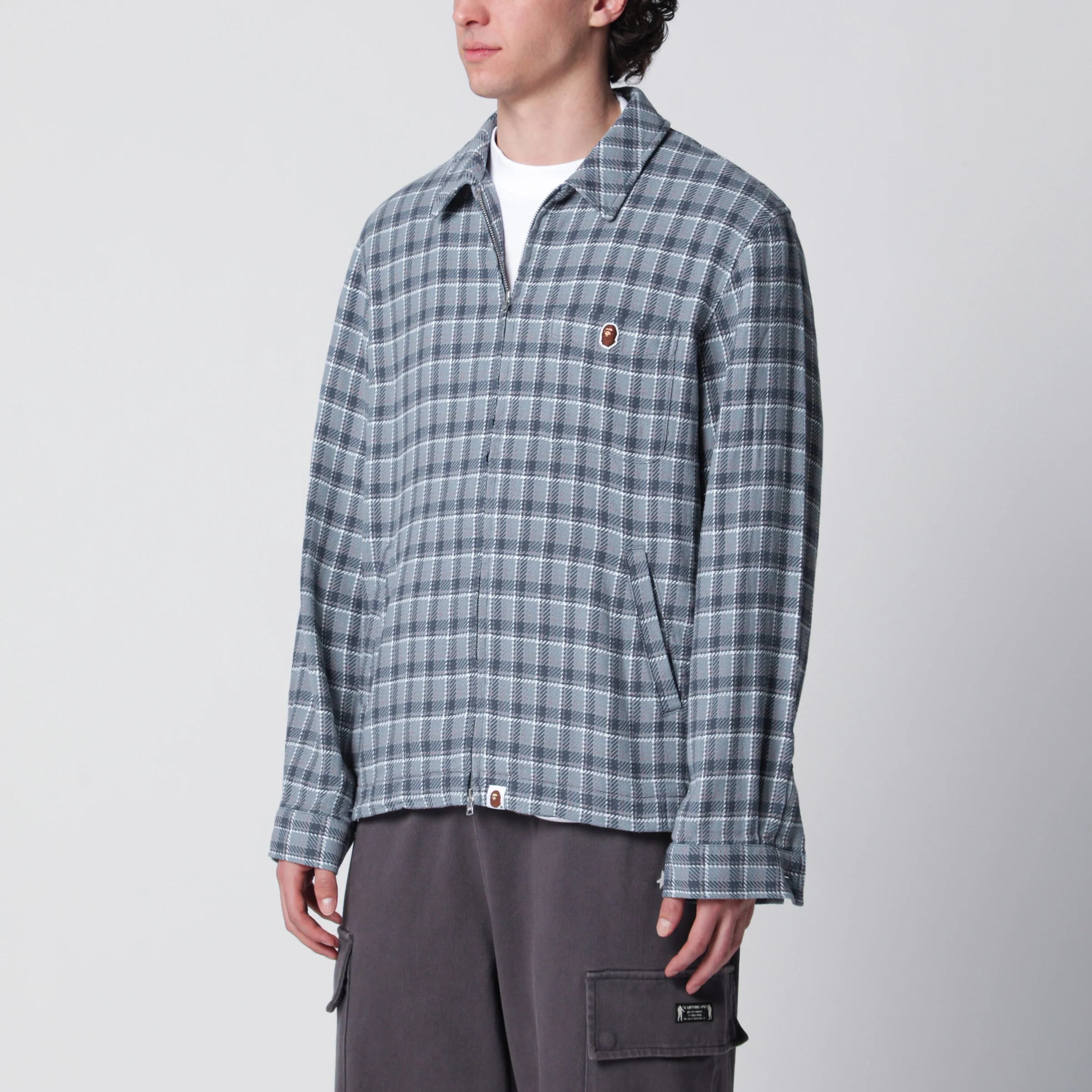 베이프 Zip-up check pattern 코튼 긴팔 셔츠 남성 블루 26SS 001SHM301004MCONA