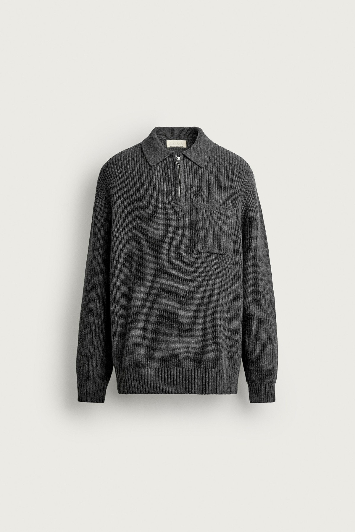자라 지퍼넥 코튼 울 니트 폴로셔츠 9598/326/807 ANTHRACITE GREY