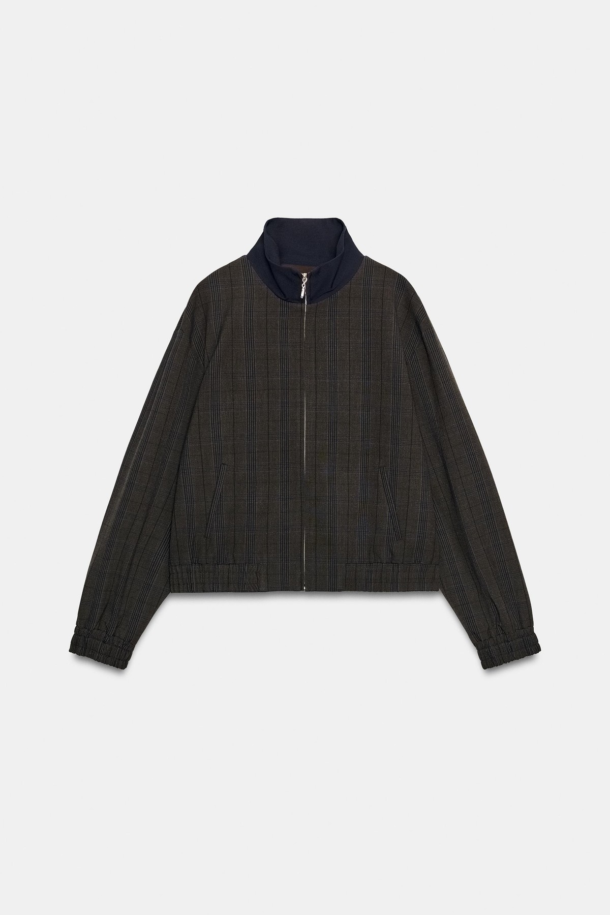 자라 체크 하이넥 집업 봄버 자켓 1608/326/401 NAVY BLUE