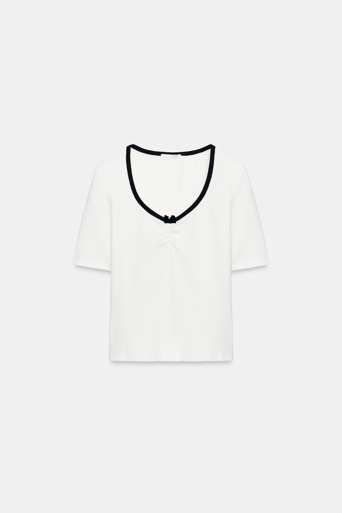 자라 슬림핏 배색 리본 반팔 티셔츠 5644/151/250 WHITE