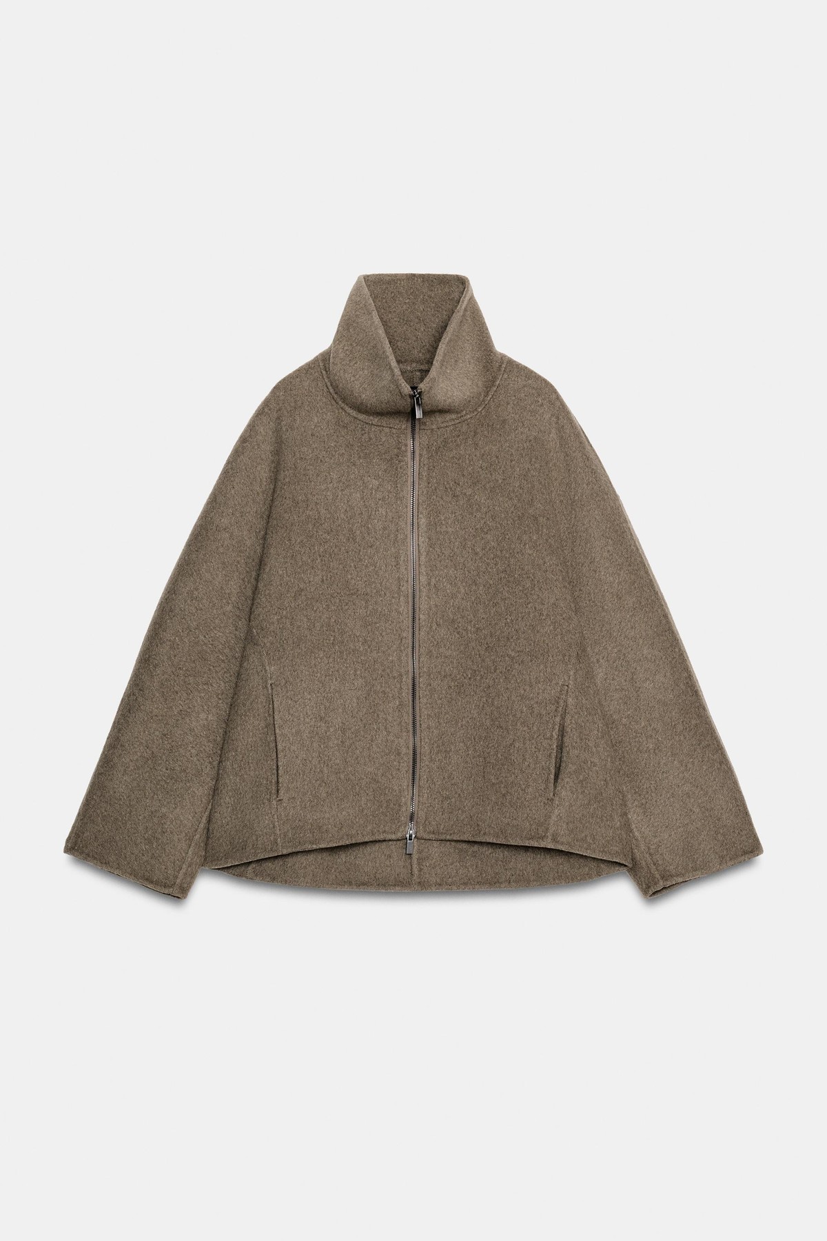 자라 울 혼방 하이넥 숏 코트 8491/242/737 BROWN / TAUPE