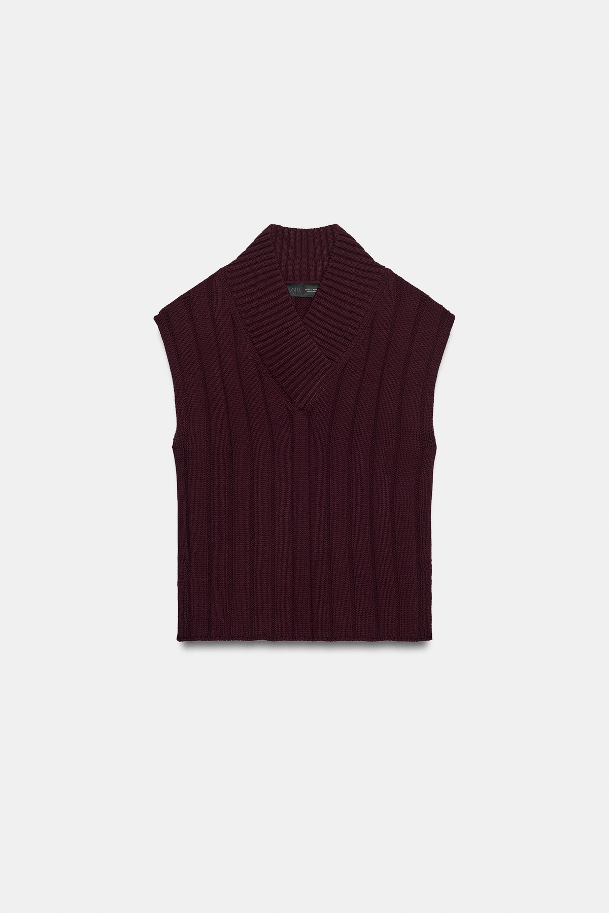 자라 브이넥 랩 골지 니트 베스트 6771/205/681 BURGUNDY