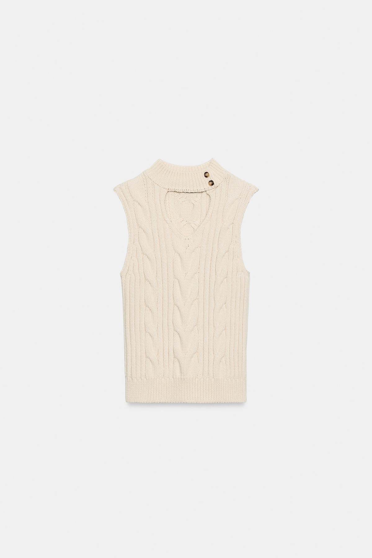자라 케이블 니트 컷아웃 하이넥 탑 6427/106/712 ECRU