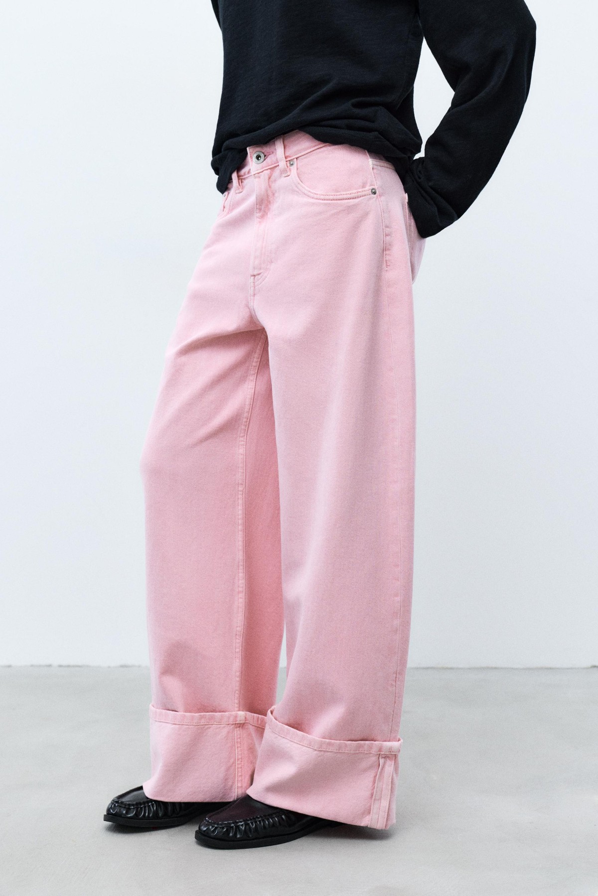 풀앤베어 배기핏 턴업 코튼 데님 팬츠 7660/318 PINK