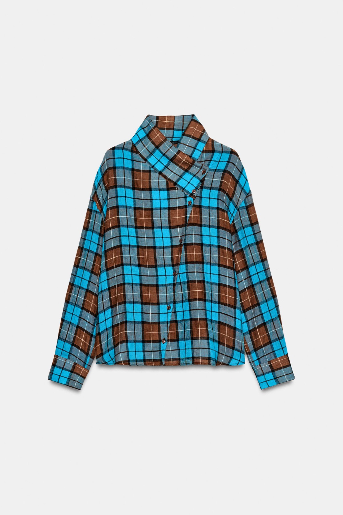 자라 체크 랩 하이넥 긴팔 셔츠 7962/139/049 BROWN-BLUE