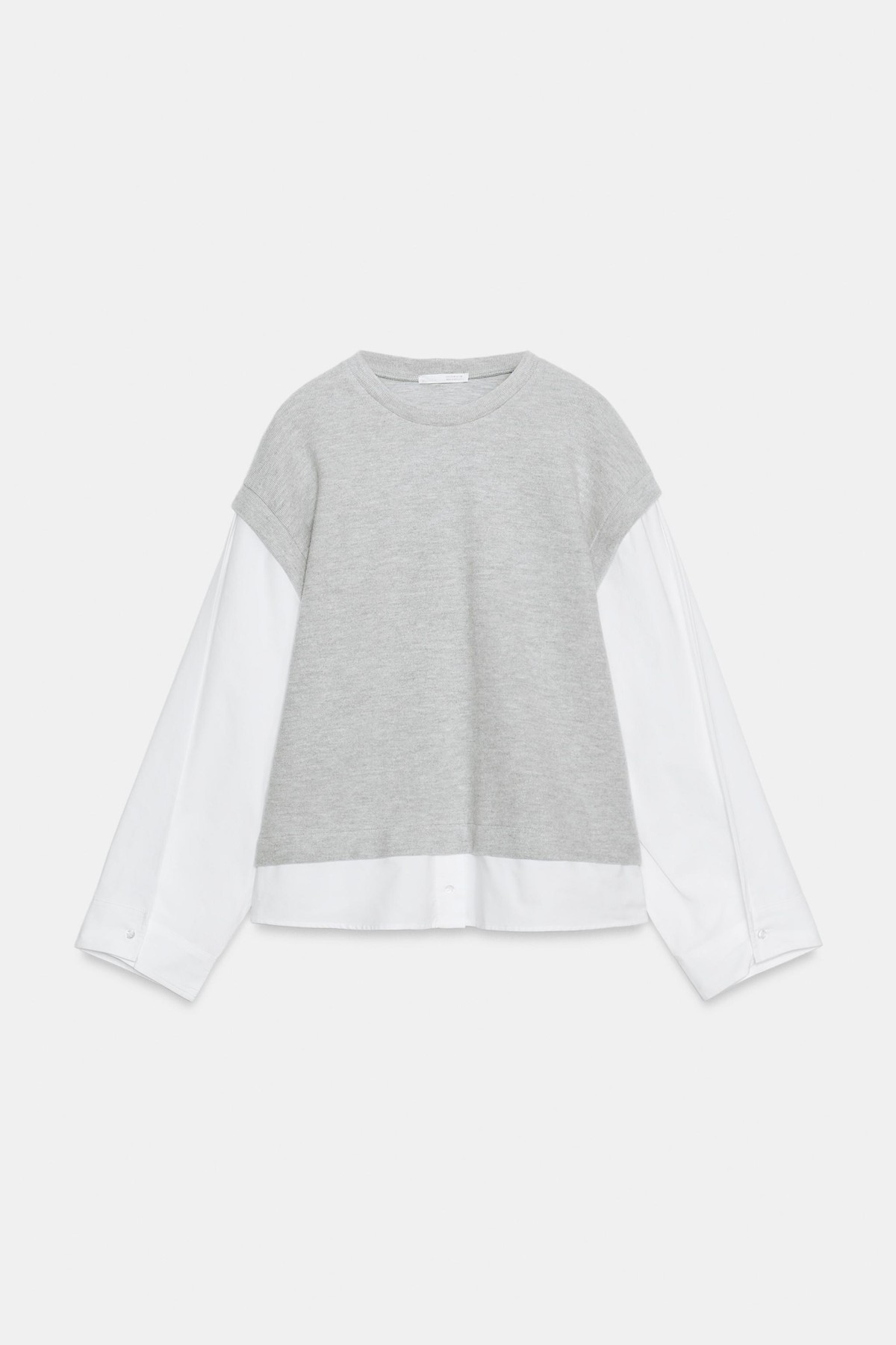 자라 콤비 라운드넥 베스트 셔츠 0264/715/096 WHITE / GREY