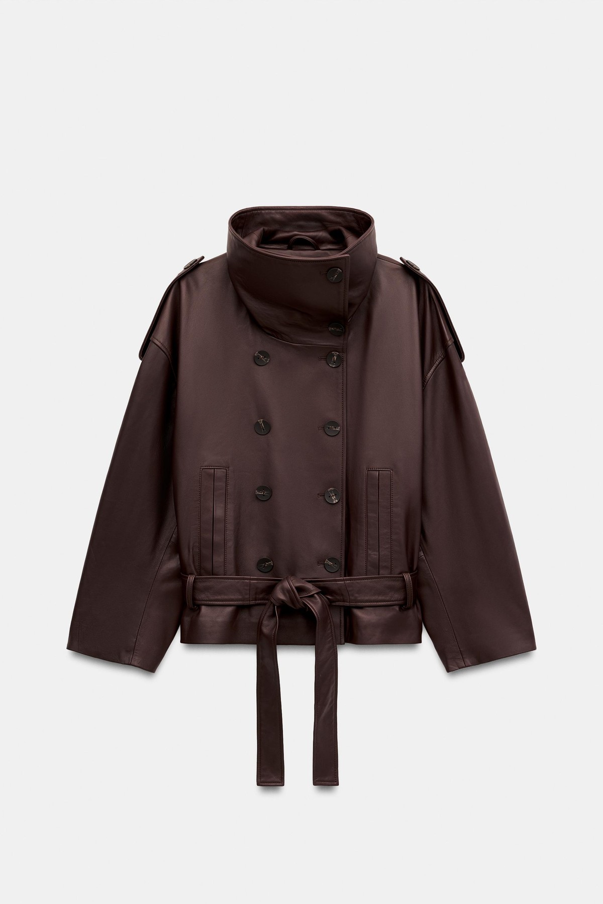 자라 100% 가죽 벨트 자켓 6318/260/667 DARK AUBERGINE