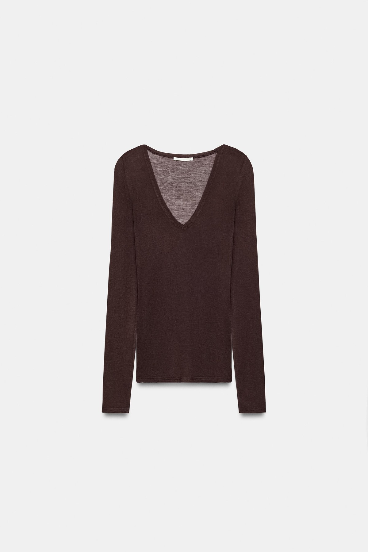 자라 브이넥 레귤러핏 긴팔 티셔츠 4174/705/716 DARK BROWN