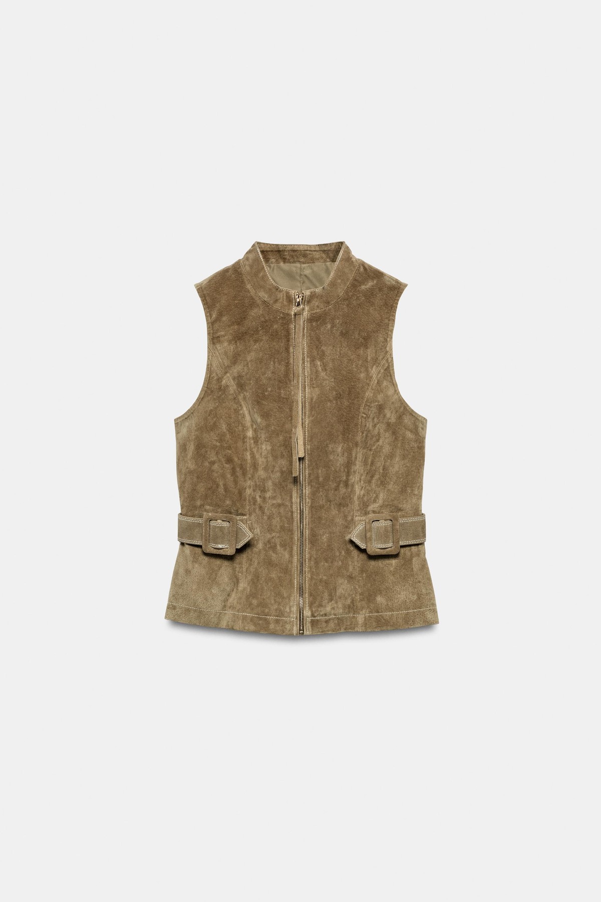 자라 100% 레더 집업 탭 베스트 3046/304/737 BROWN / TAUPE