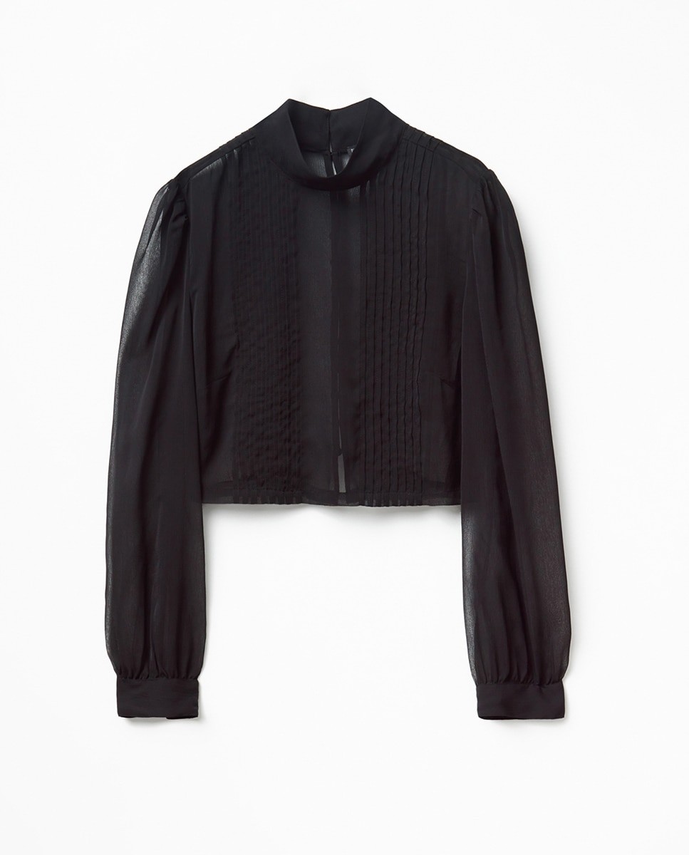 스페라 시스루 하이넥 블라우스 56220208310 NEGRO