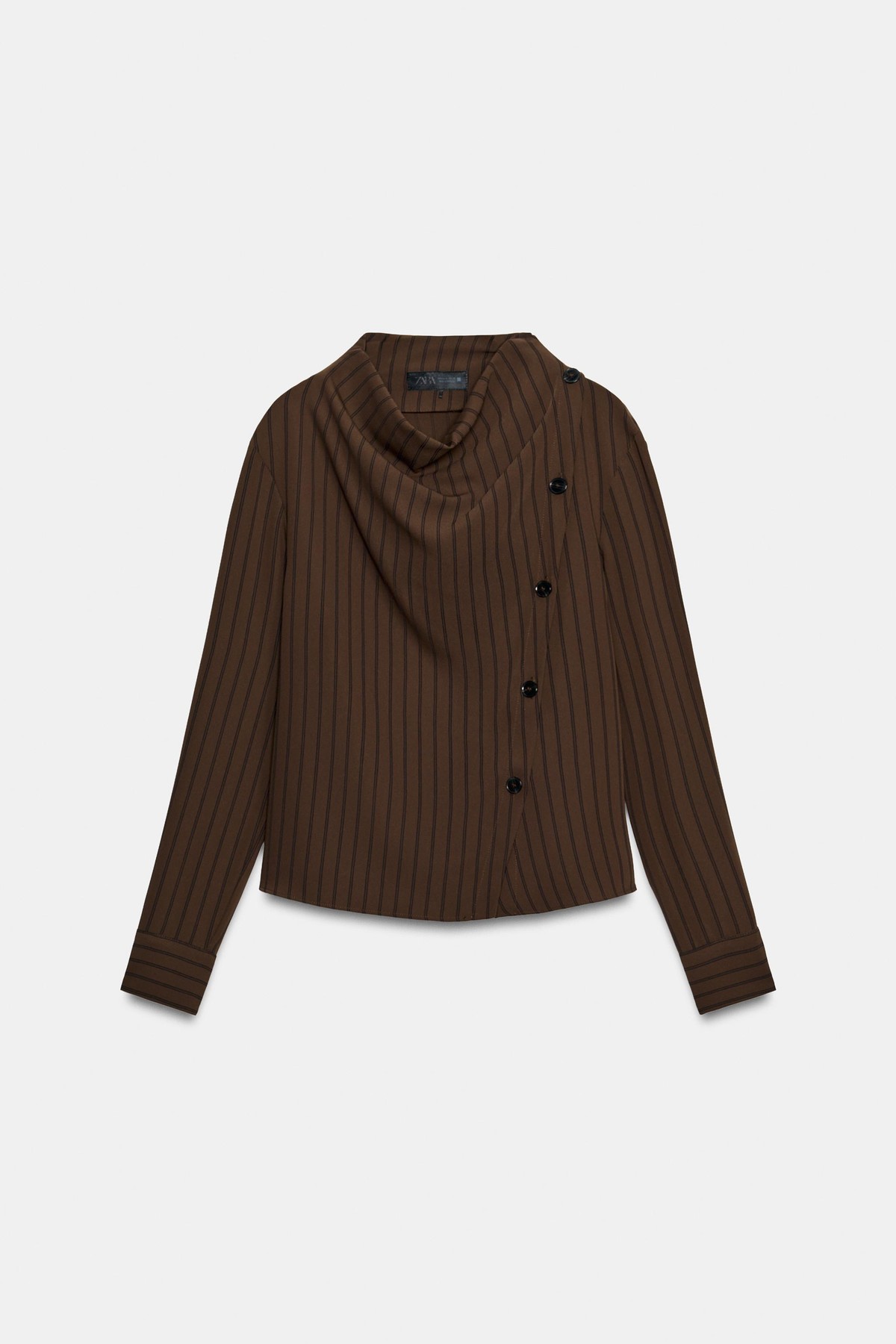 자라 스트라이프 버튼 긴팔 블라우스 8051/120/700 BROWN