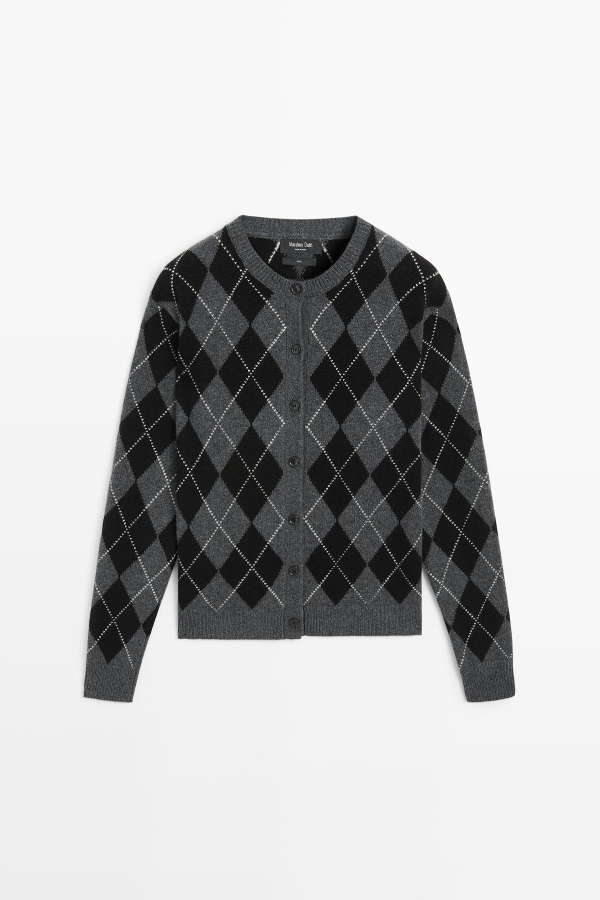 마시모두띠 아가일 100% 울 크루넥 가디건 5927/595 DARK GREY