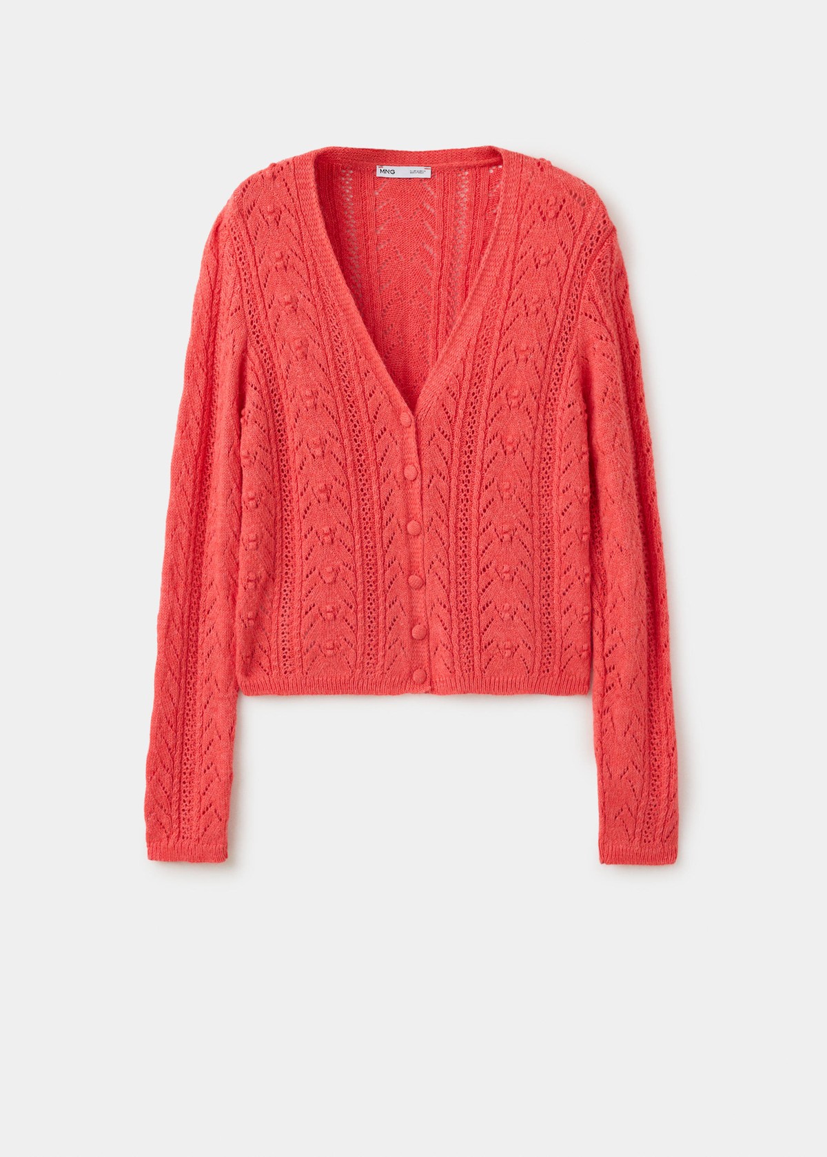 망고 오픈워크 브이넥 크롭 가디건 37027813_87 ROJO CORAL