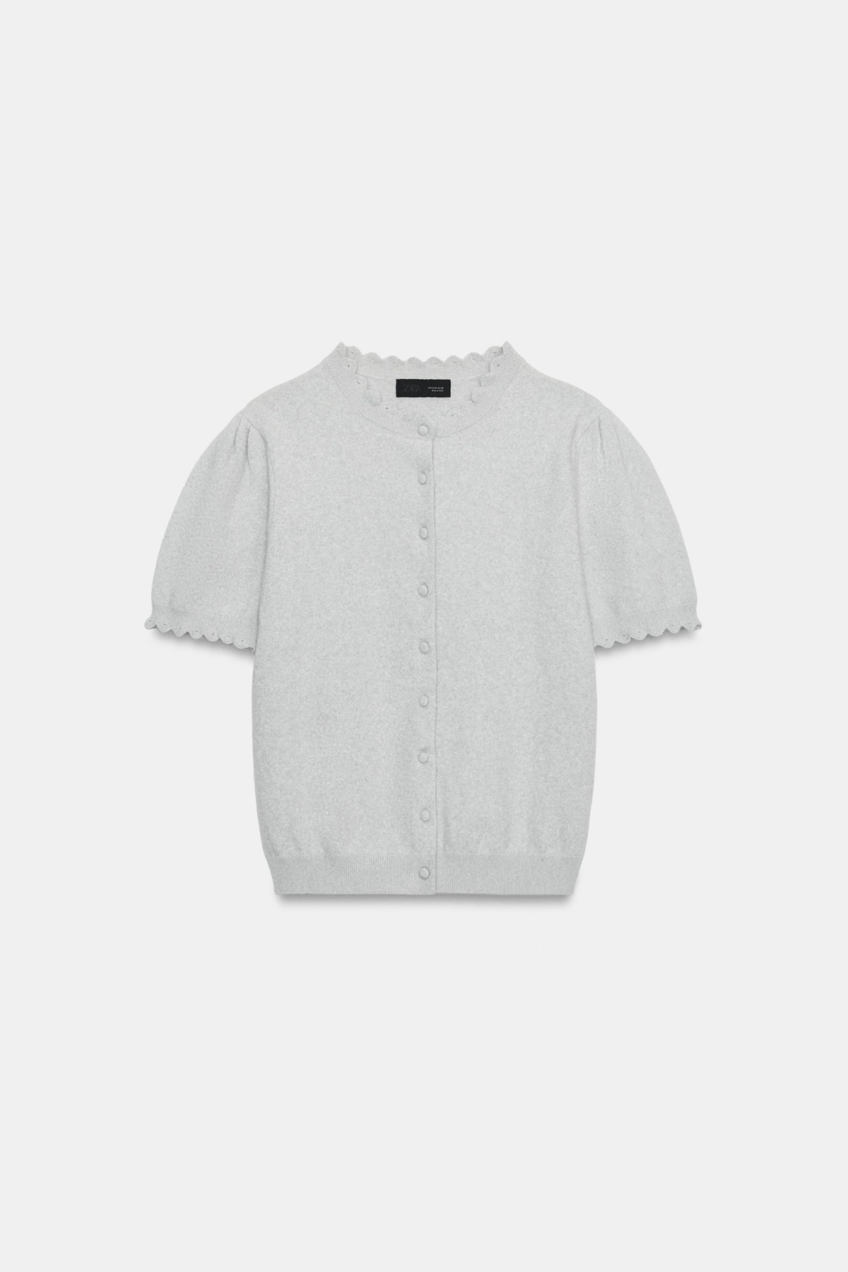 자라 라운드넥 스캘럽 반팔 가디건 9598/175/803 GREY MARL