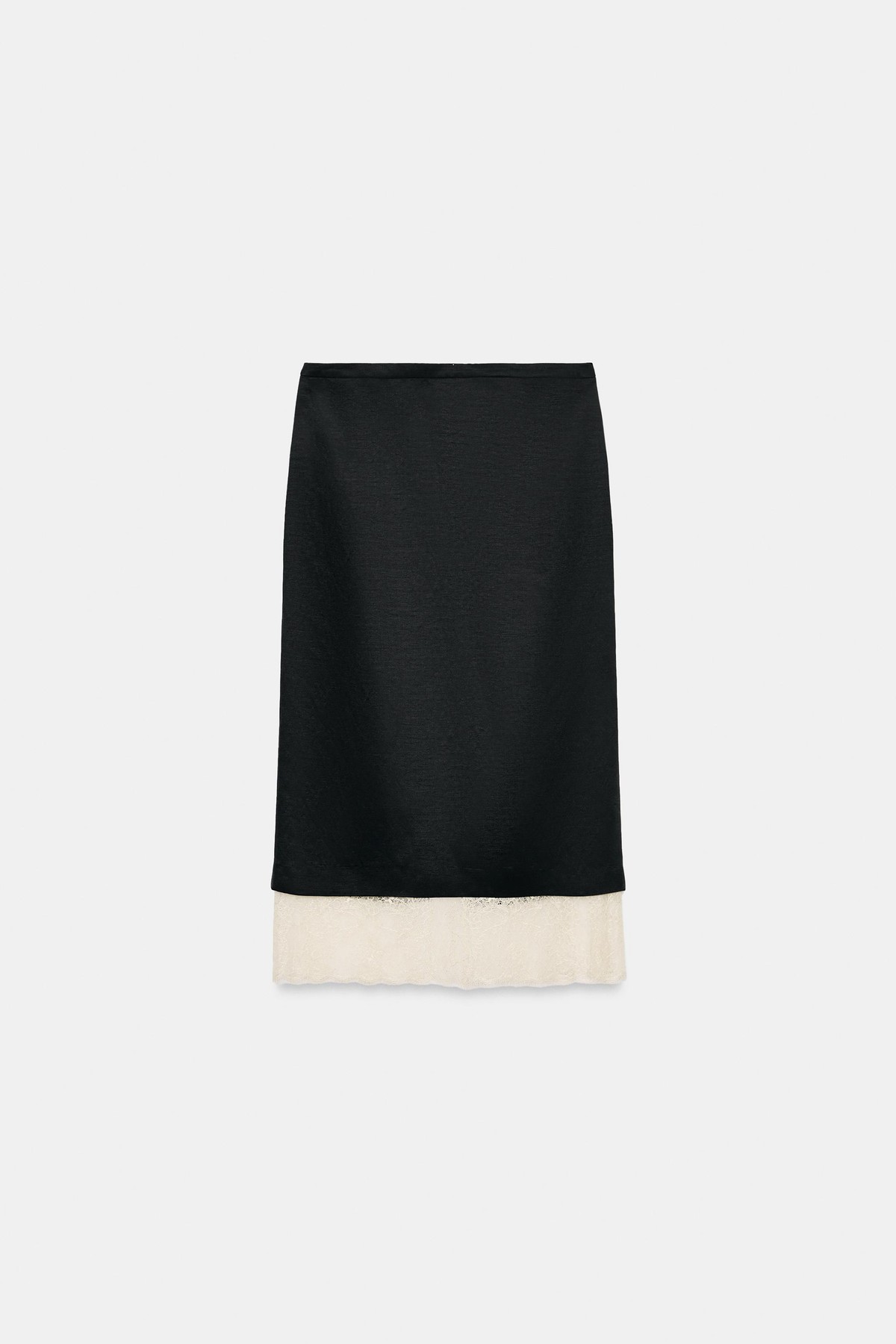 자라 린넨 혼방 레이스 미디 스커트 6695/983/800 BLACK