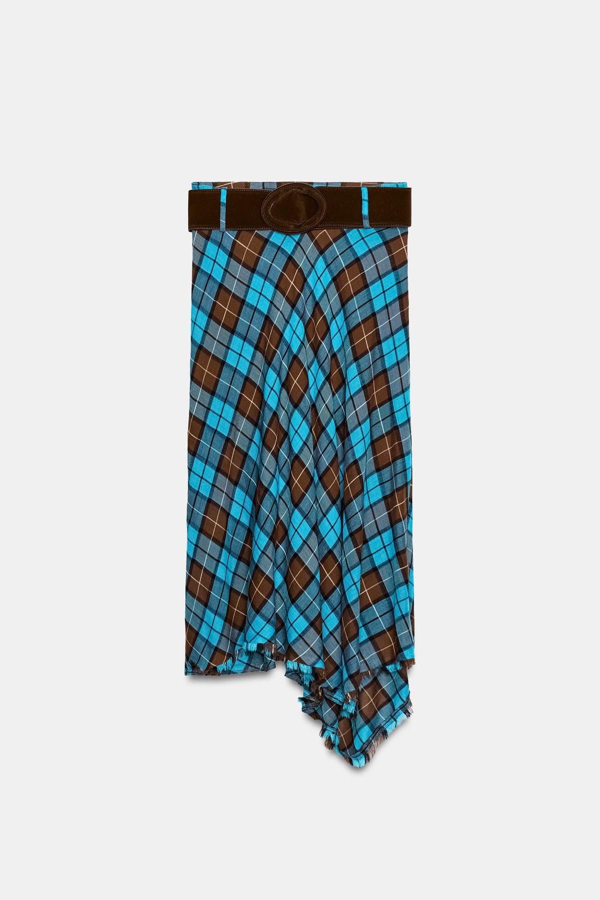 자라 체크 비대칭 벨트 미디 스커트 8422/139/049 BROWN-BLUE