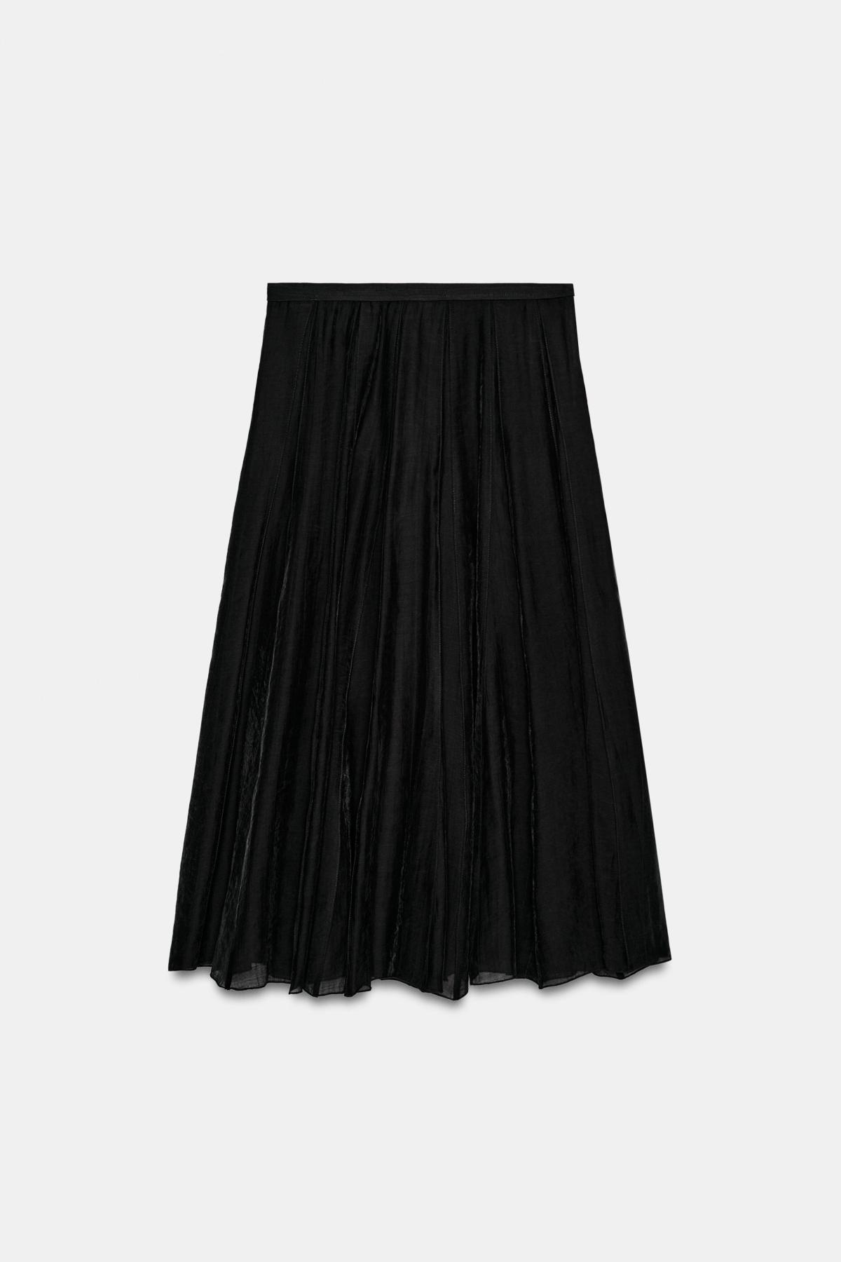 자라 A라인 플리츠 미디 스커트 2560/209/800 BLACK