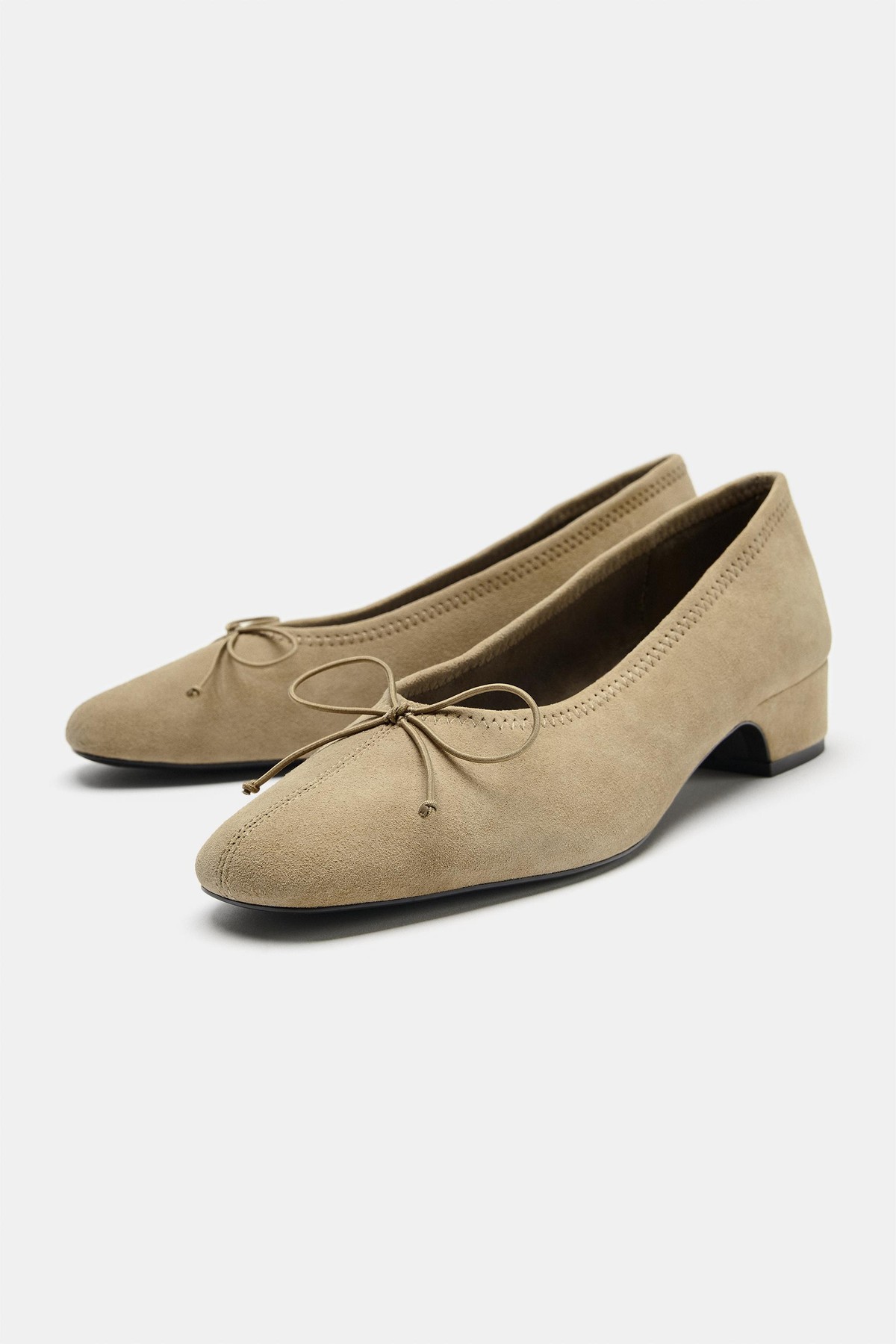 자라 스웨이드 블록힐 발레리나 플랫 2250/810/107 SAND BROWN