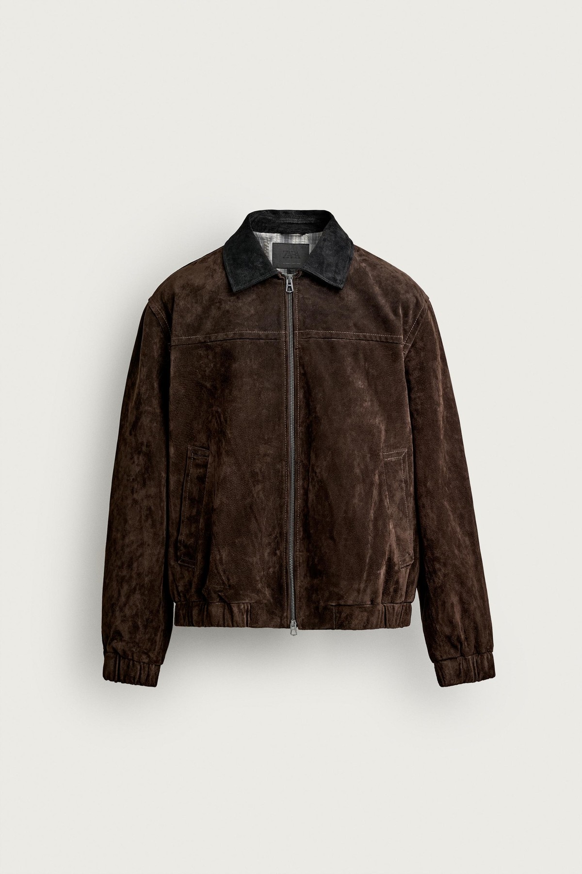 자라 스웨이드 레더 배색 칼라 자켓 8281/114/700 BROWN