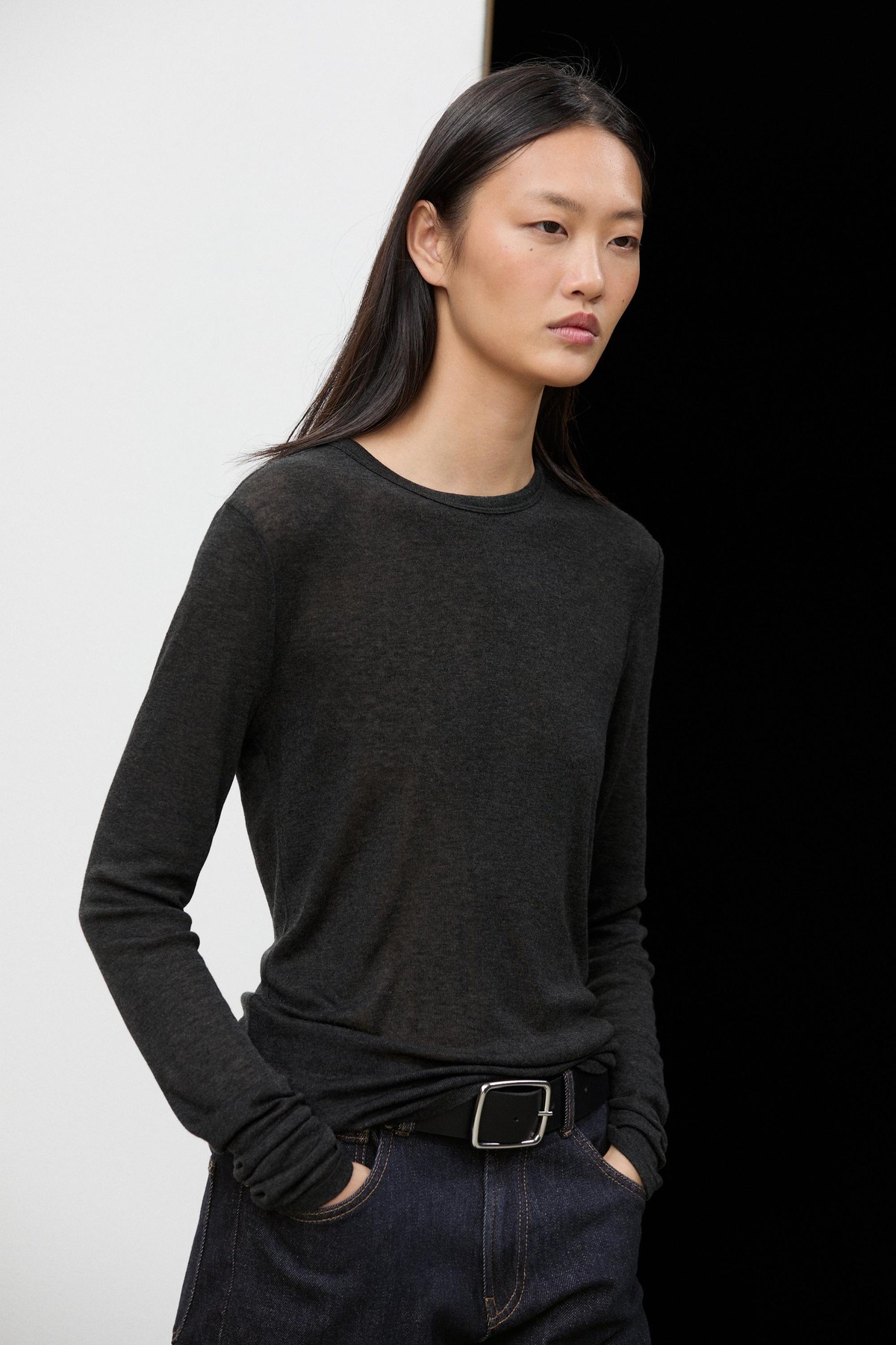 마시모두띠 울 혼방 라운드넥 긴팔 티셔츠 6872/575 DARK GREY