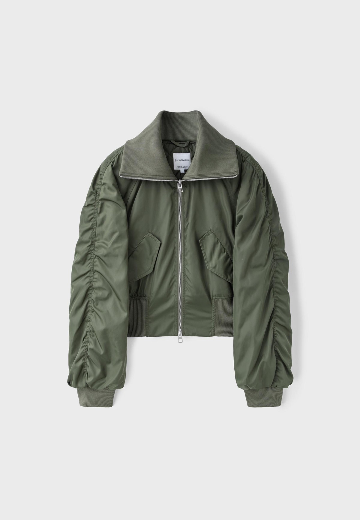 스트라디바리우스 크롭 하이넥 셔링 봄버 자켓 5799/105/550 KHAKI