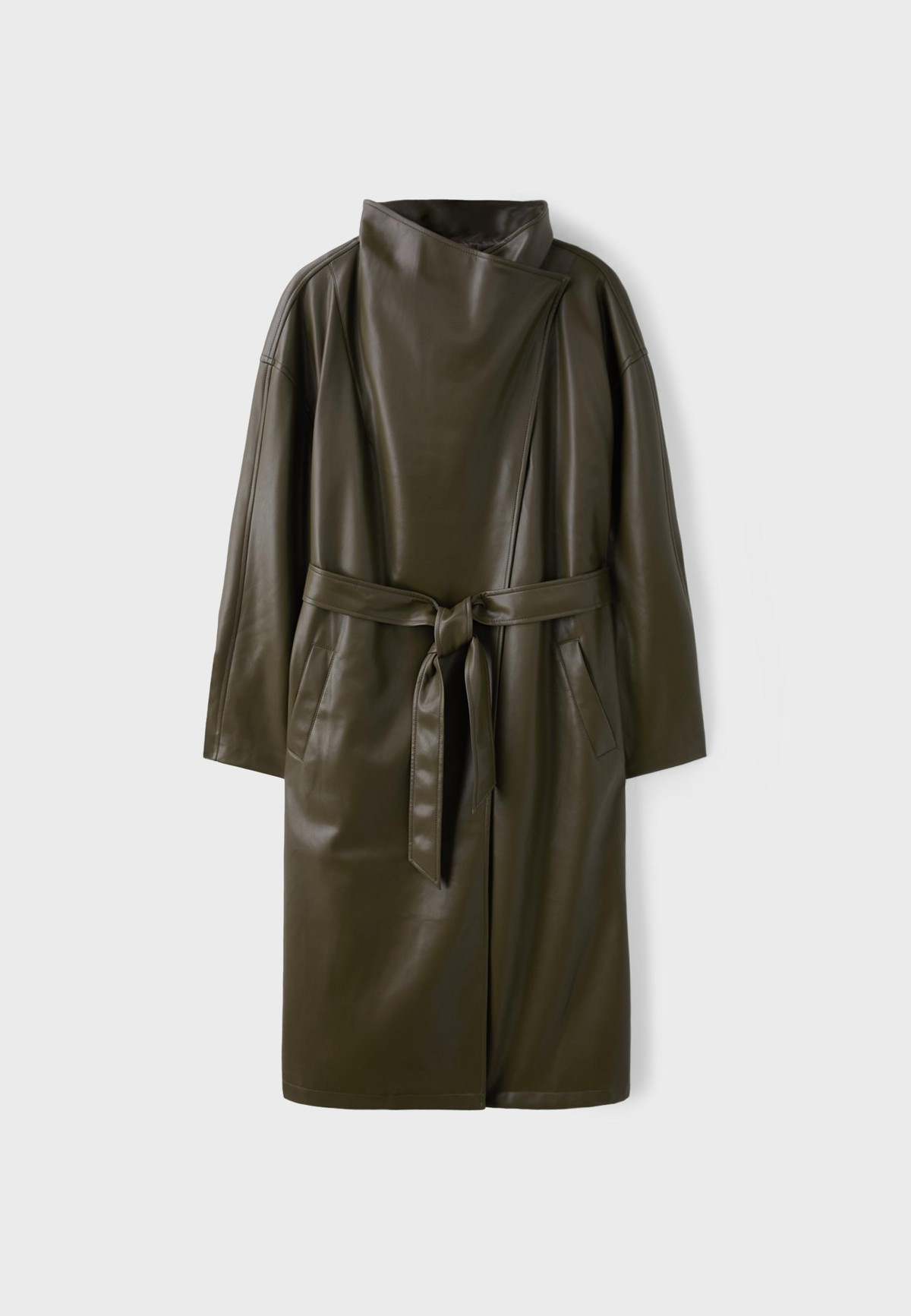 스트라디바리우스 가죽 퍼널넥 벨트 트렌치 코트 5854/130/550 KHAKI