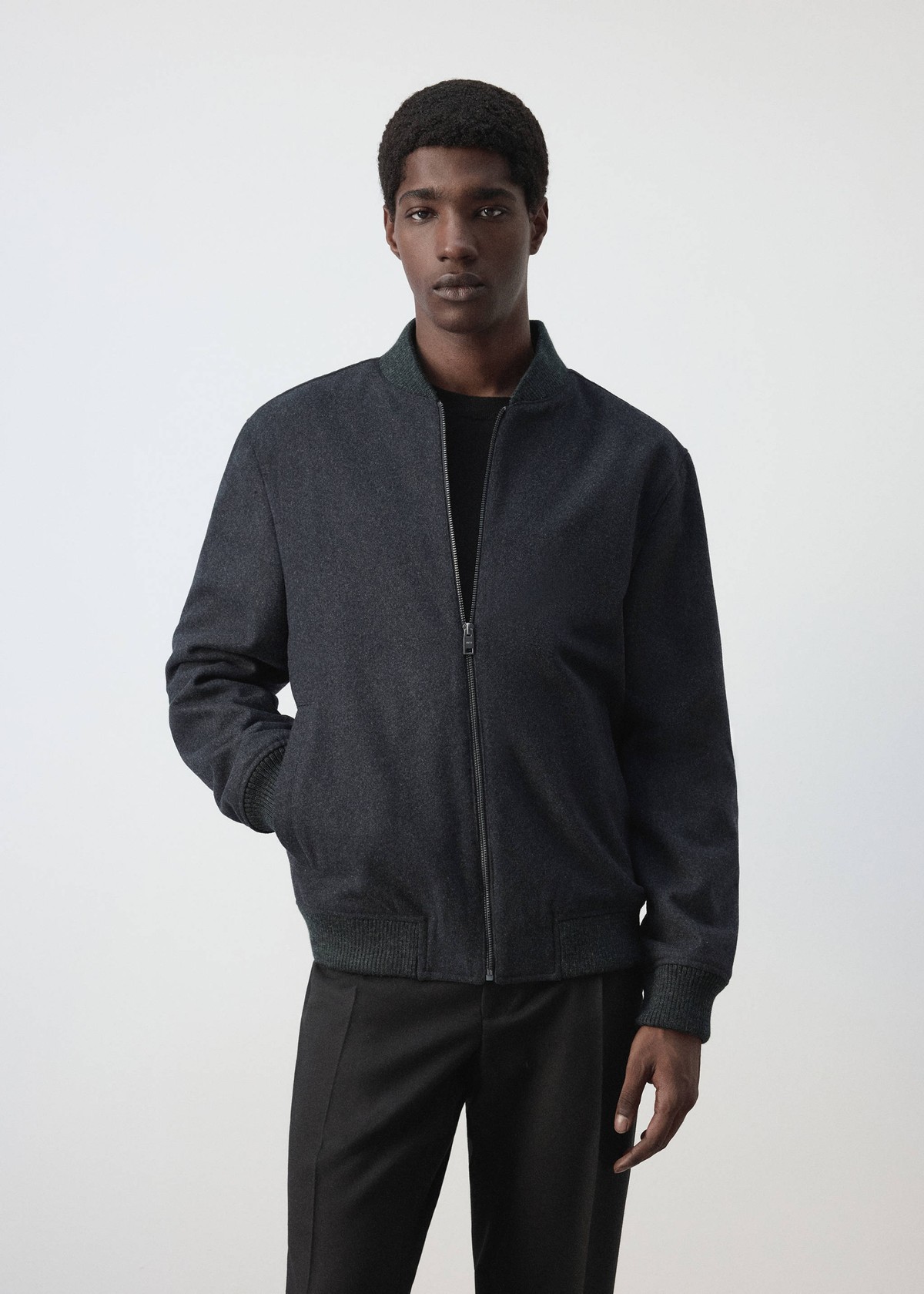 망고 울 혼방 집업 봄버 자켓 37067883_95 GRIS ANTRACITA