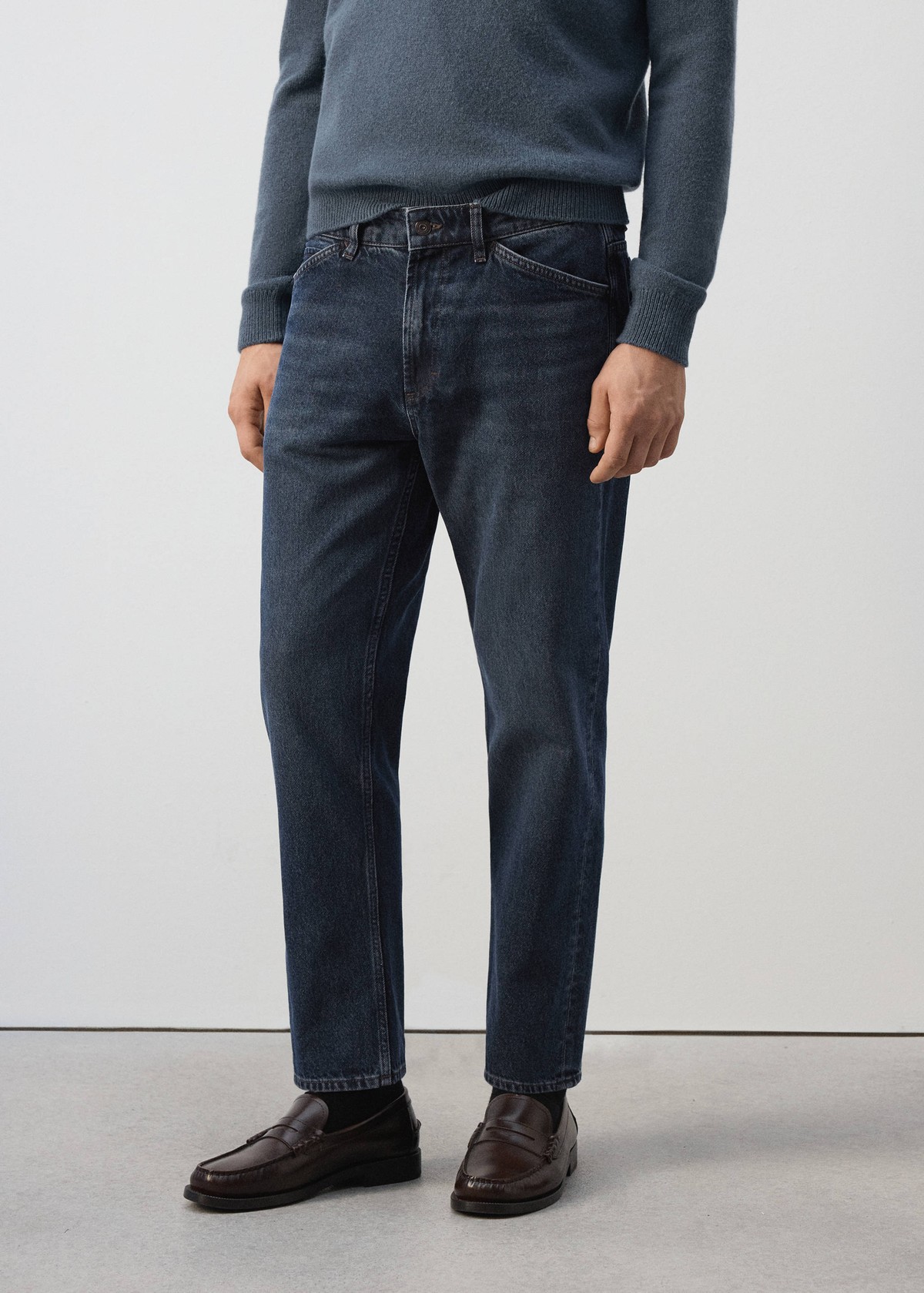 망고 레귤러핏 크롭 청바지 37097898_DO AZUL OSCURO VINTAGE