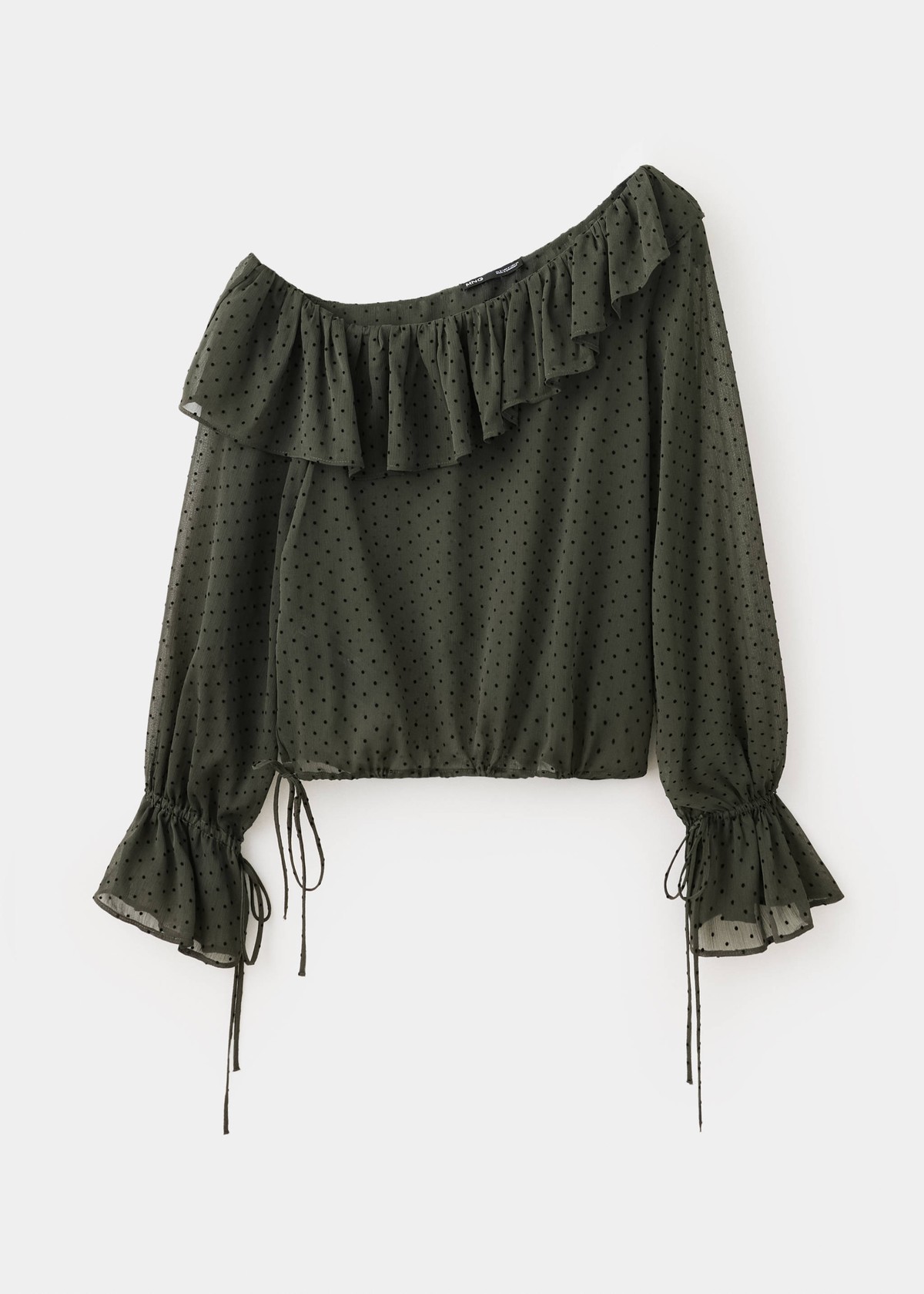 망고 플루메티 러플 크롭 블라우스 37037782_43 VERDE