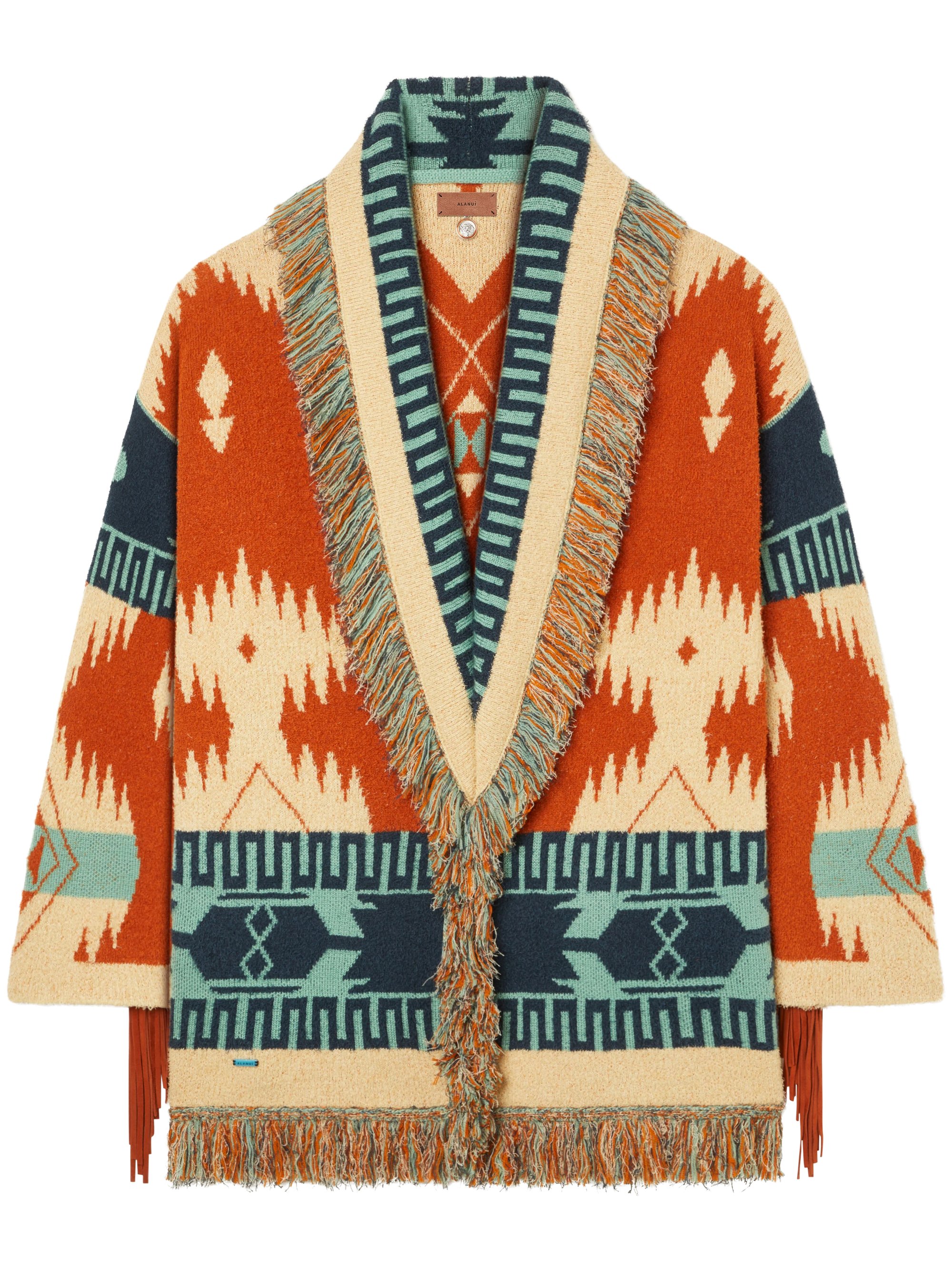 알라누이 Golden Dusk Fringed Hem All-Over Geometric Motif 코튼 가디건 여성 멀티 26SS LWHB064R26KNI0052019